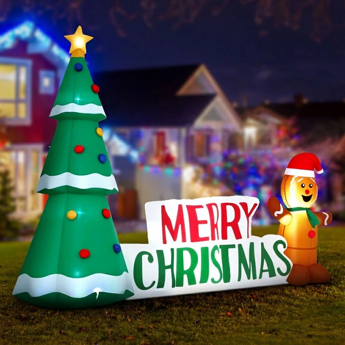 4 Jingle Jollys Christmas Inflatable Gingerbread Man Tree LED Illuminated - Multi, 4 of 7