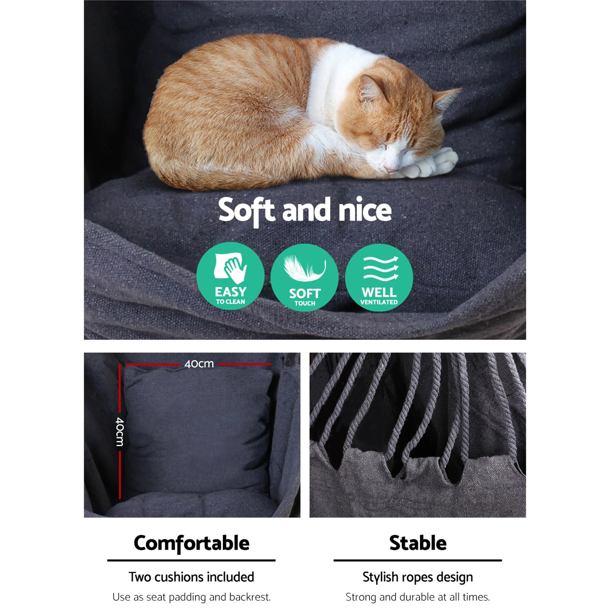 5 Gardeon Hammock Chair Outdoor Camping Hanging Hammocks Cushion Pillow - Grey, 5 of 7