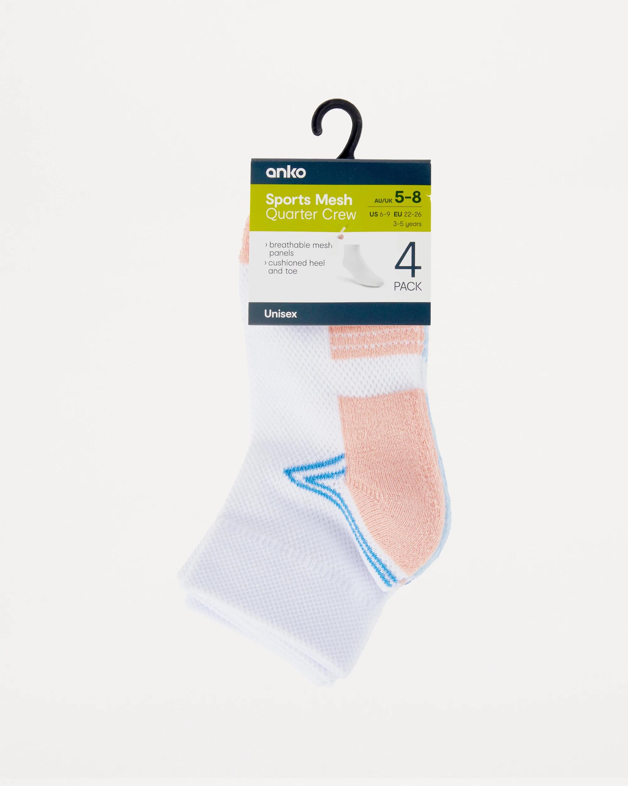 3 4 Pack Mesh Sports Quarter Crew Socks Whit/peach, 3 of 3