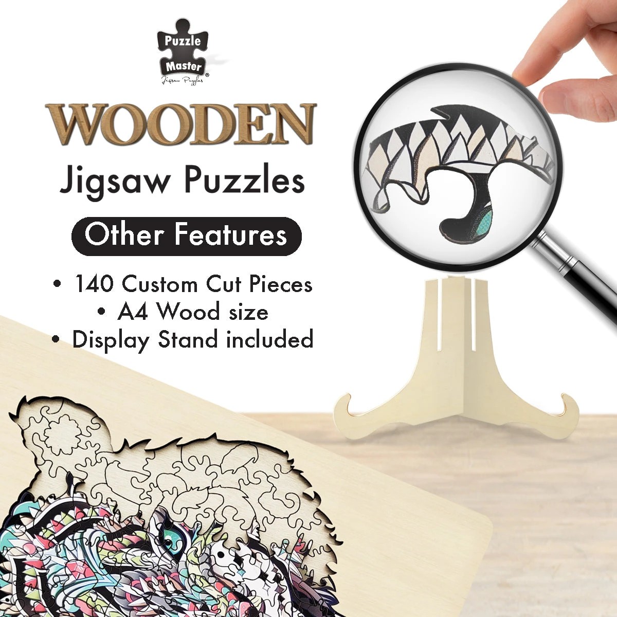 4 Puzzle Master 132 Piece Wooden Jigsaw Puzzle, Tiger, 4 of 7