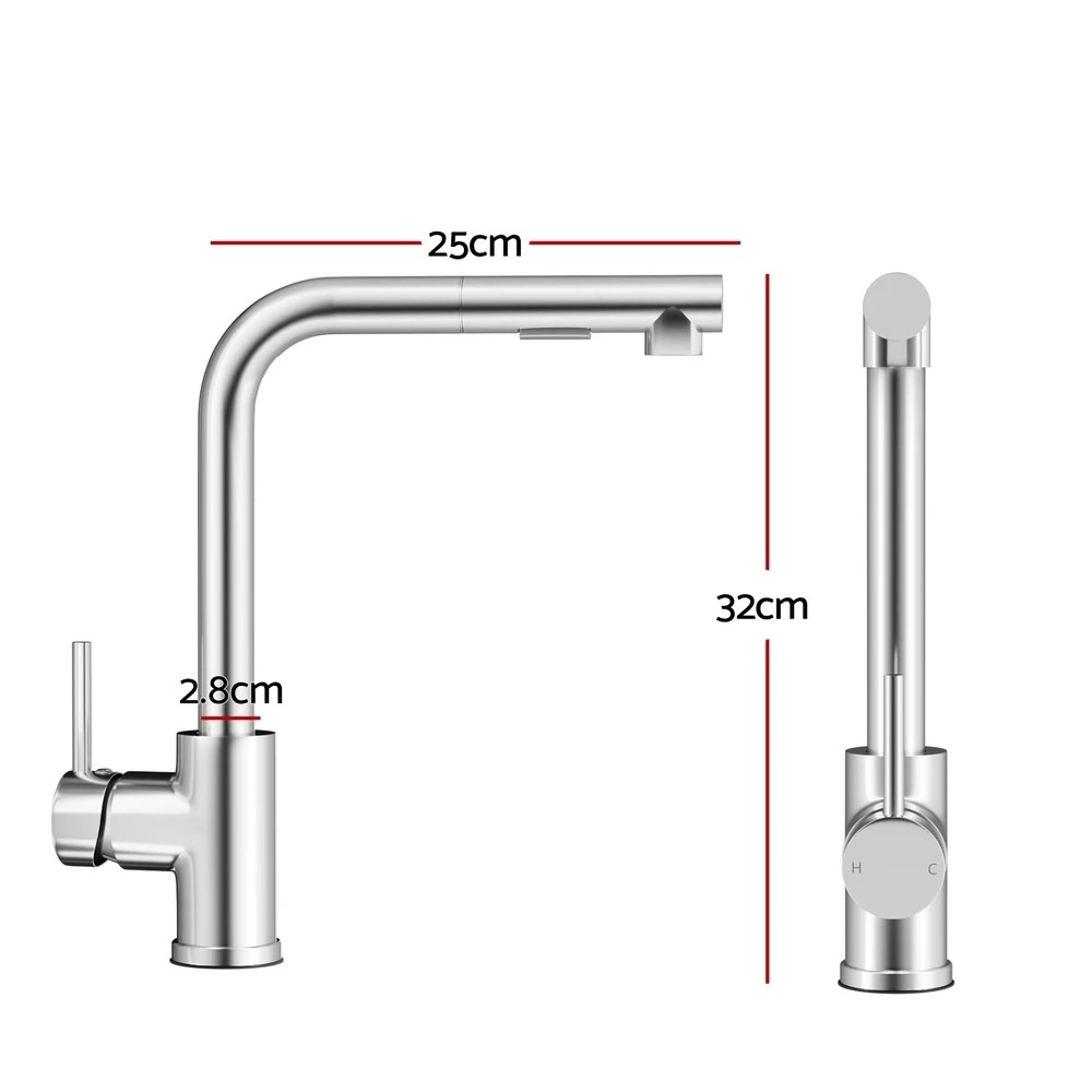 1 Cefito Kitchen Mixer Tap Pull Out Rectangle 2 Mode Sink Basin Faucet Swivel WELS - Silver - Silver, 1 of 2