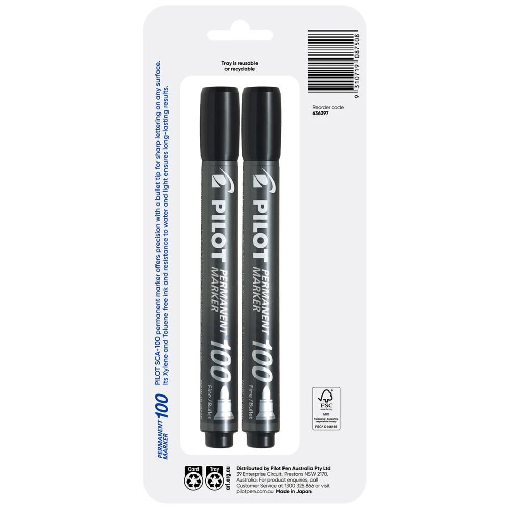 3 PILOT SCA100 Permanent Marker Bullet 1mm Black 2 Pack, 3 of 6