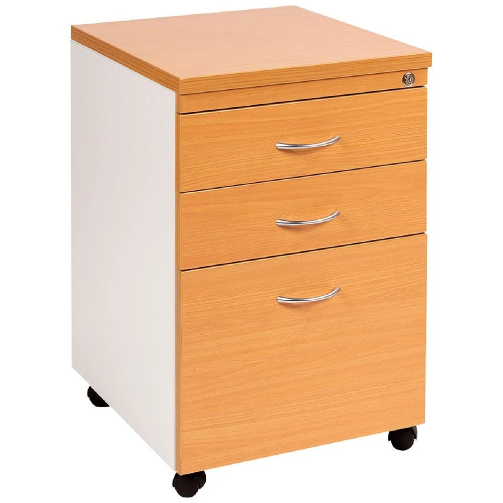 1 Velocity 3 Drawer Pedestal Golden Beech and White Cabinets Pedestals, 1 of 5