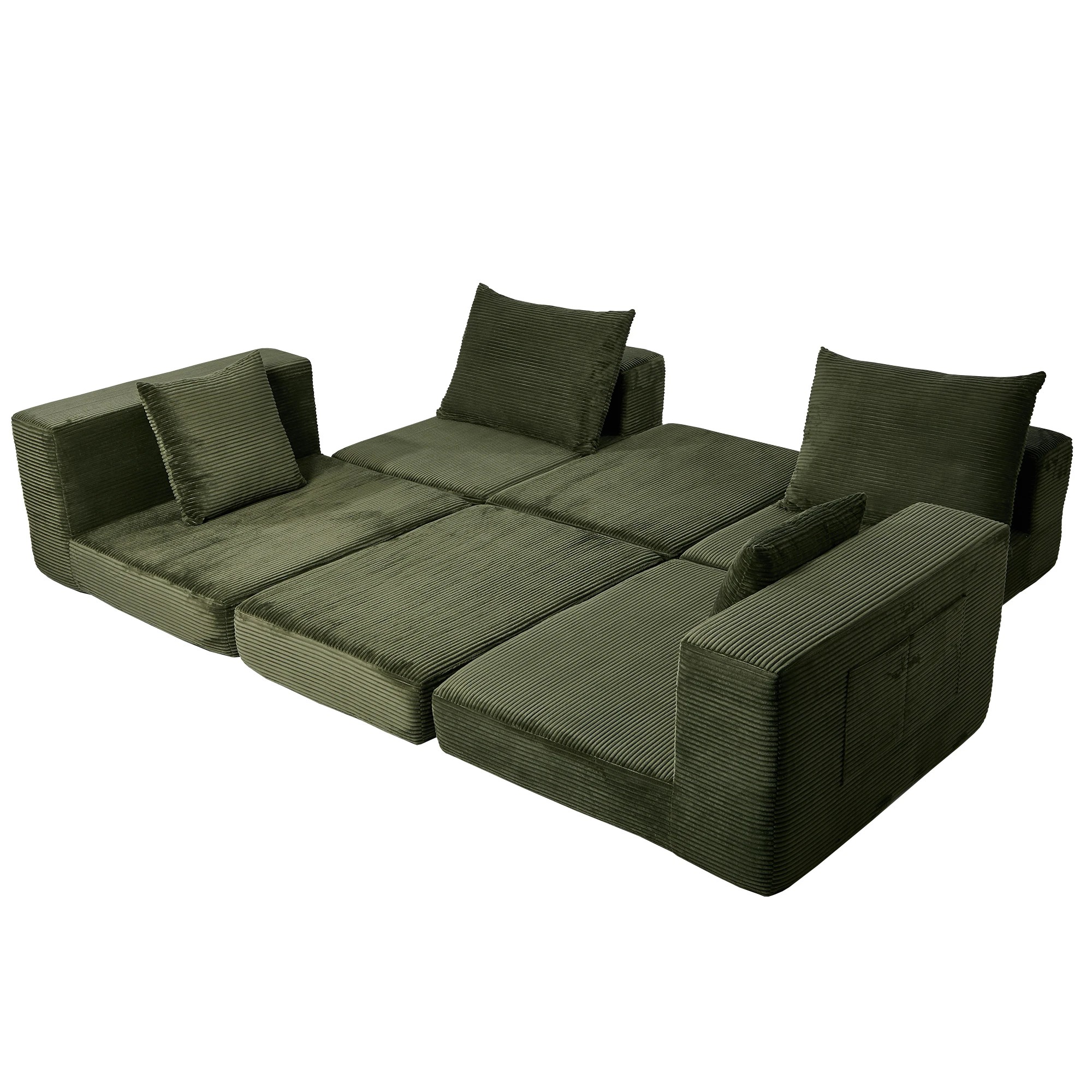 9 Oikiture Compressed Modular Sectional Sofa Corduroy - Green, 9 of 10