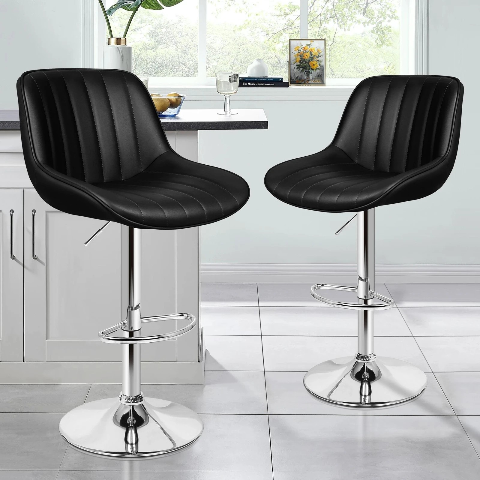 9 Alfordson 4x Bar Stools Gas Lift Leather Bar Chairs Kitchen Swivel Wendy - Black, 9 of 10