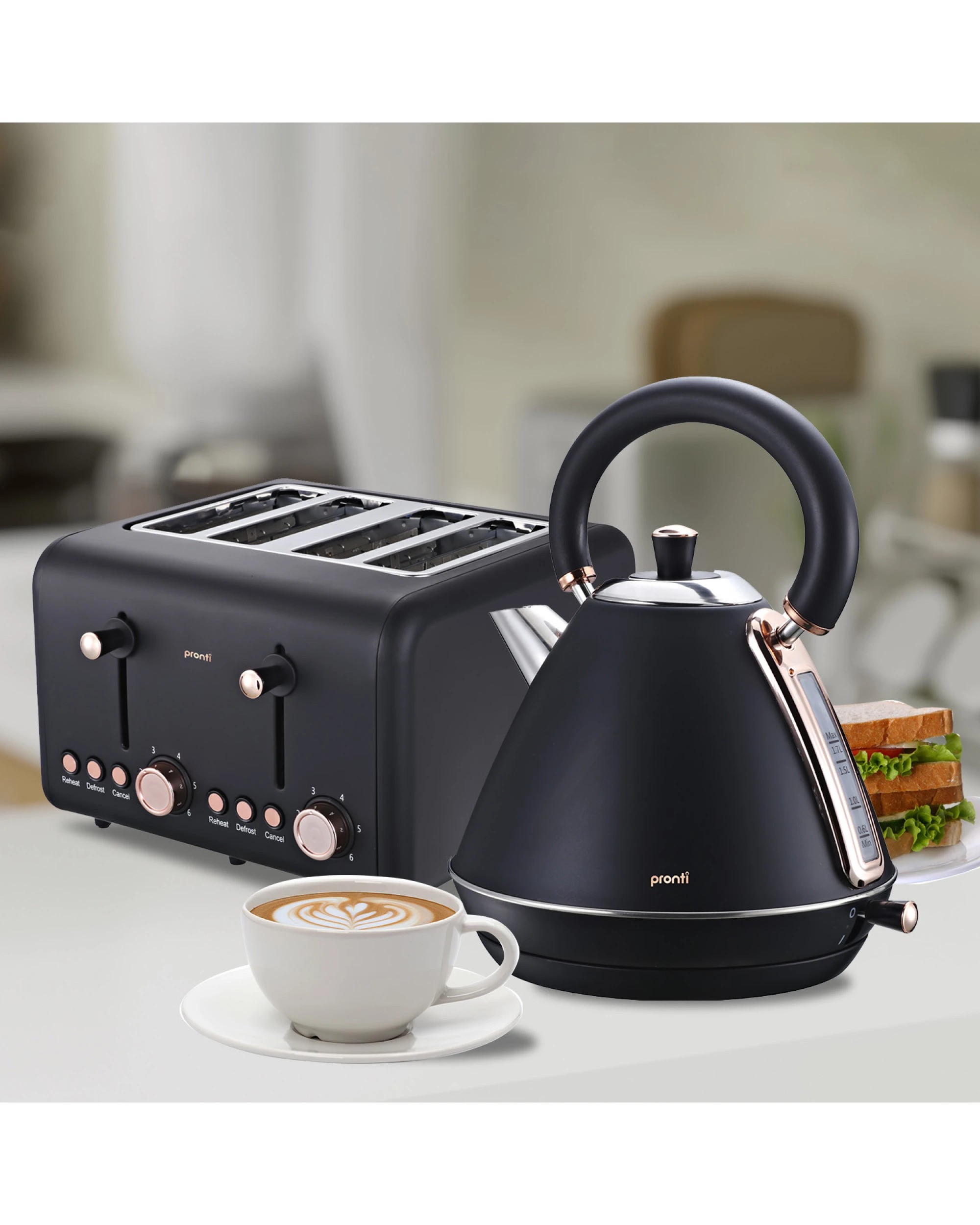 7 Pronti 4 Slice Toaster Rose Trim Collection - Black, 7 of 9