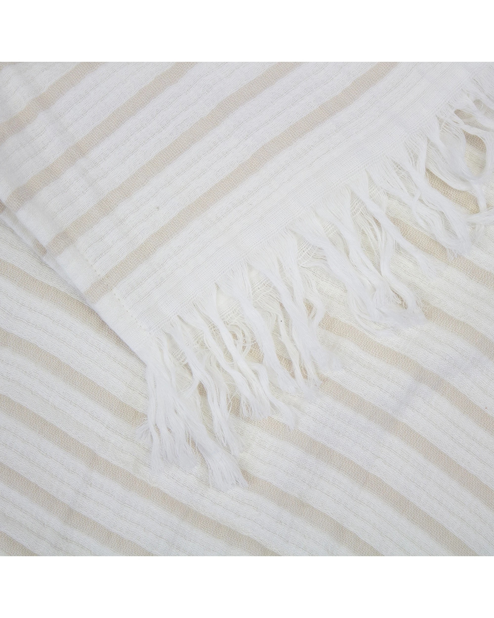 3 BAMBURY Haven Throw Cotton & Bamboo With Fringe - White, 3 of 3