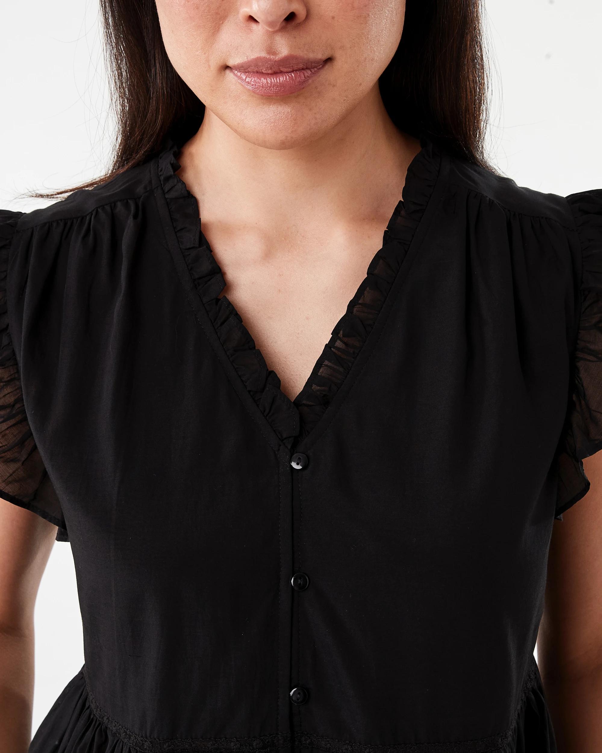 5 Short Sleeve Lace Trim Flutter Top Black, 5 of 8