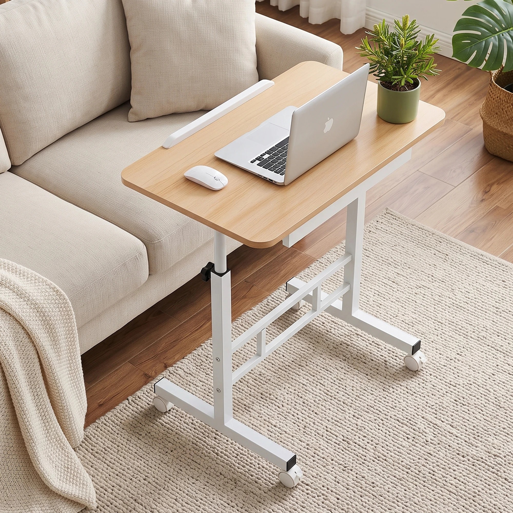 10 Artiss Adjustable Laptop Desk Mobile Bedside Table Hidden Storage Wood - Natural, 10 of 10