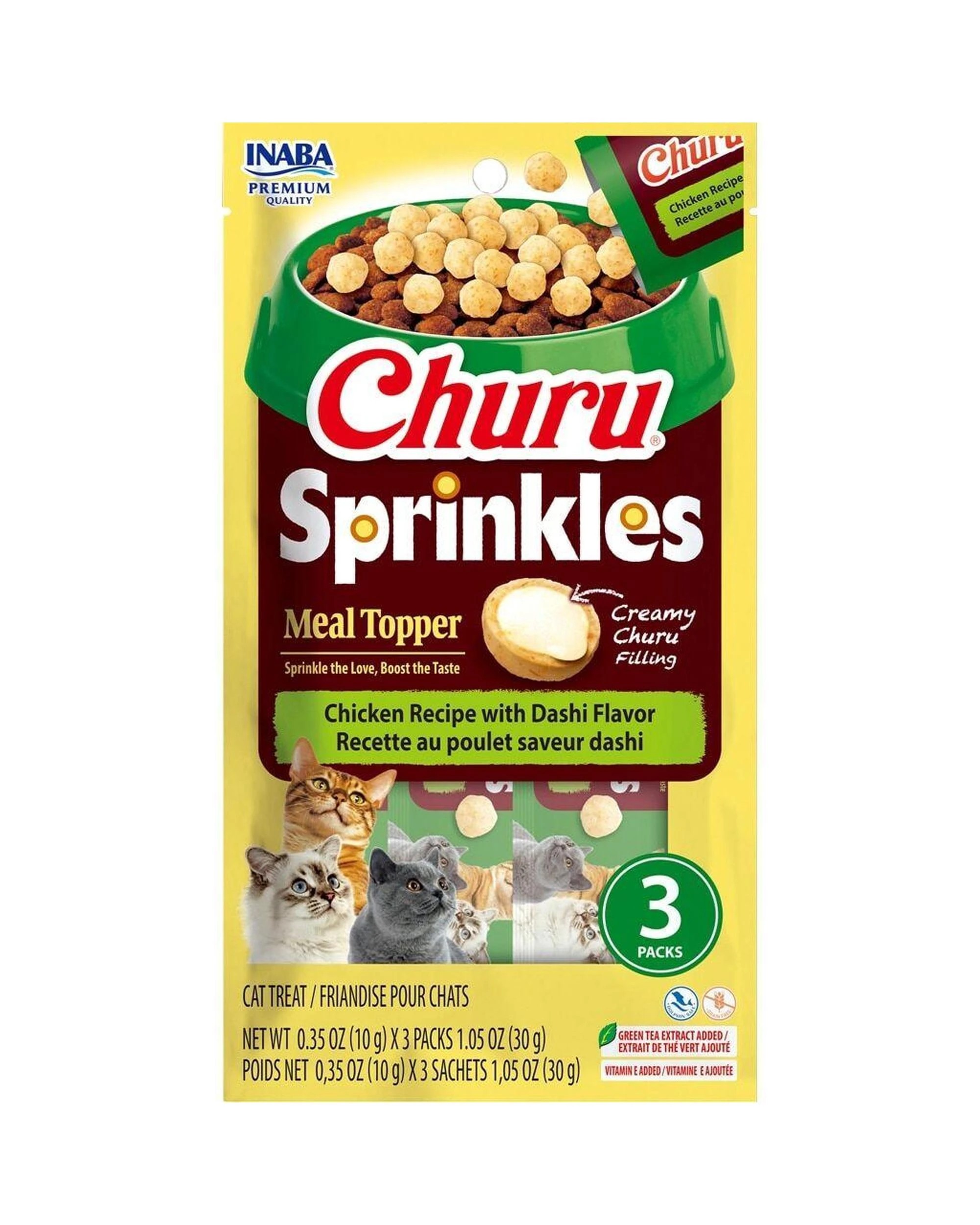 1 Inaba Churu Sprinkles Meal Topper Cat Treats Chicken with Dashi Flavor 6 x 30g, 1 of 2