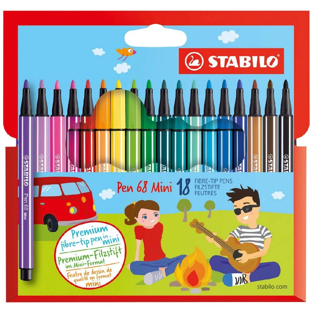 1 Stabilo Pen 68 Mini Coloured Pen Sweet Colours 18 Pack, 1 of 2