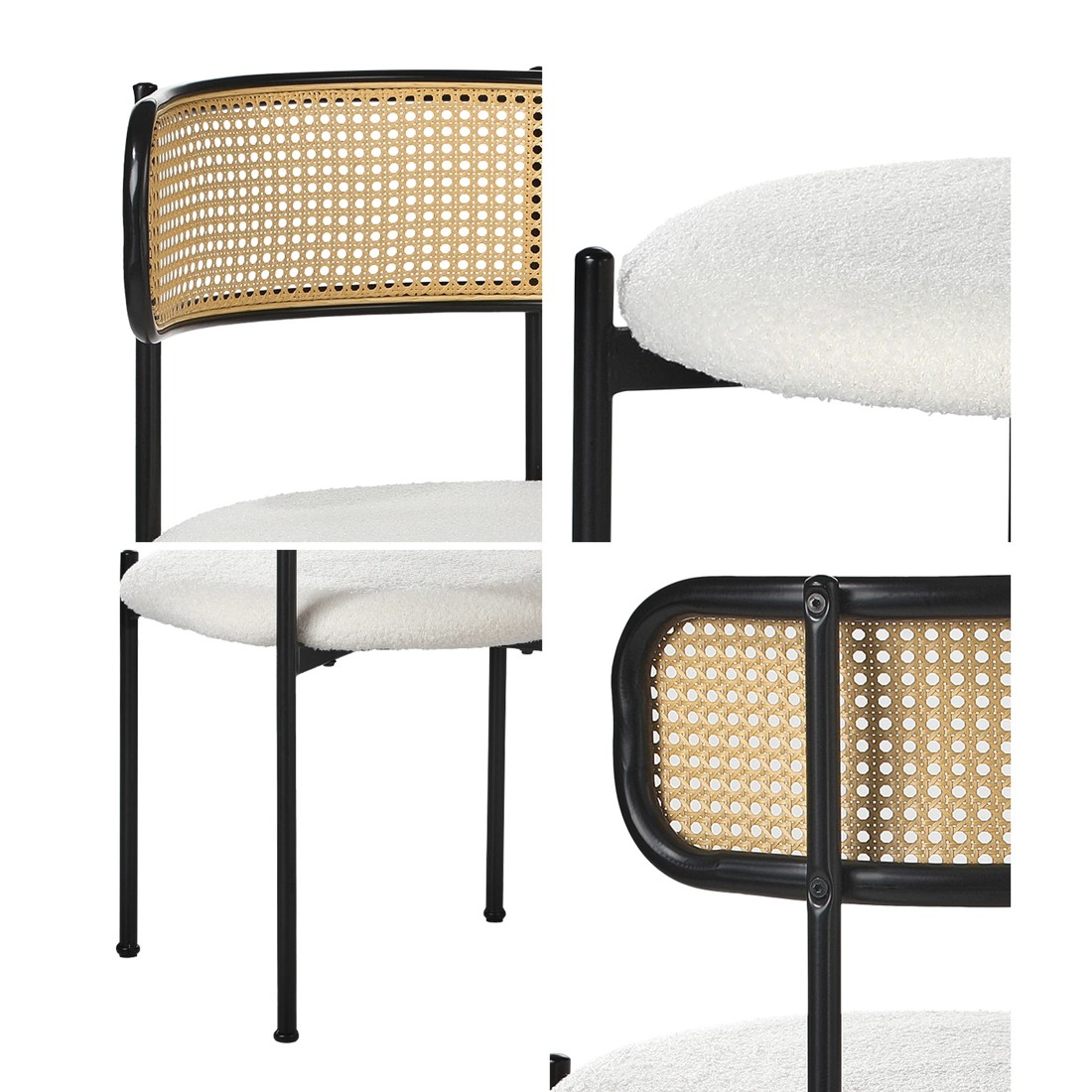 4 Oikiture 2x Dining Chair Round Boucle Kitchen Lounge Backrest Metal Legs
 - White, 4 of 10