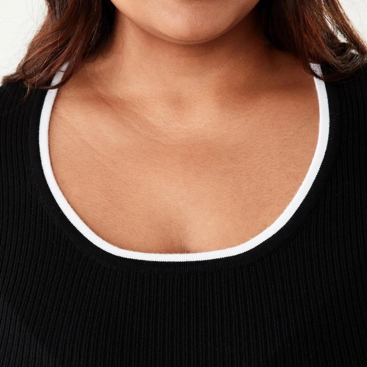 5 Curve Contrast Tipping Long Sleeve Top Black, 5 of 6