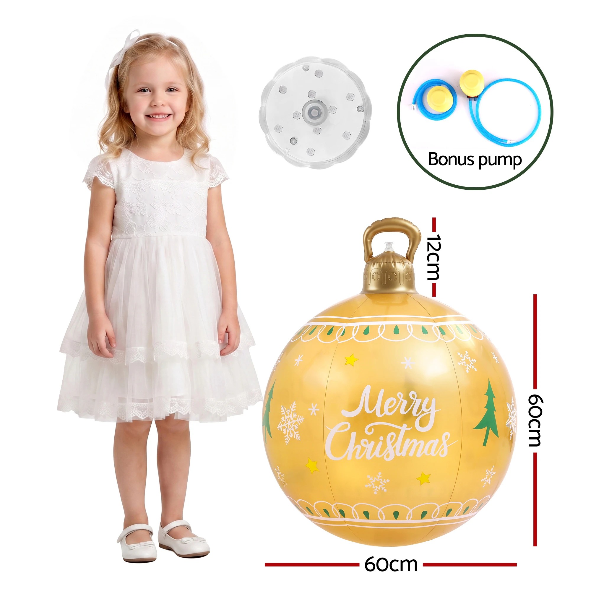 2 Jingle Jollys Christmas Inflatable Ball 60cm Led Illuminated Xmas Decoration Durable Space Saving Modern Decor - Gold, 2 of 7