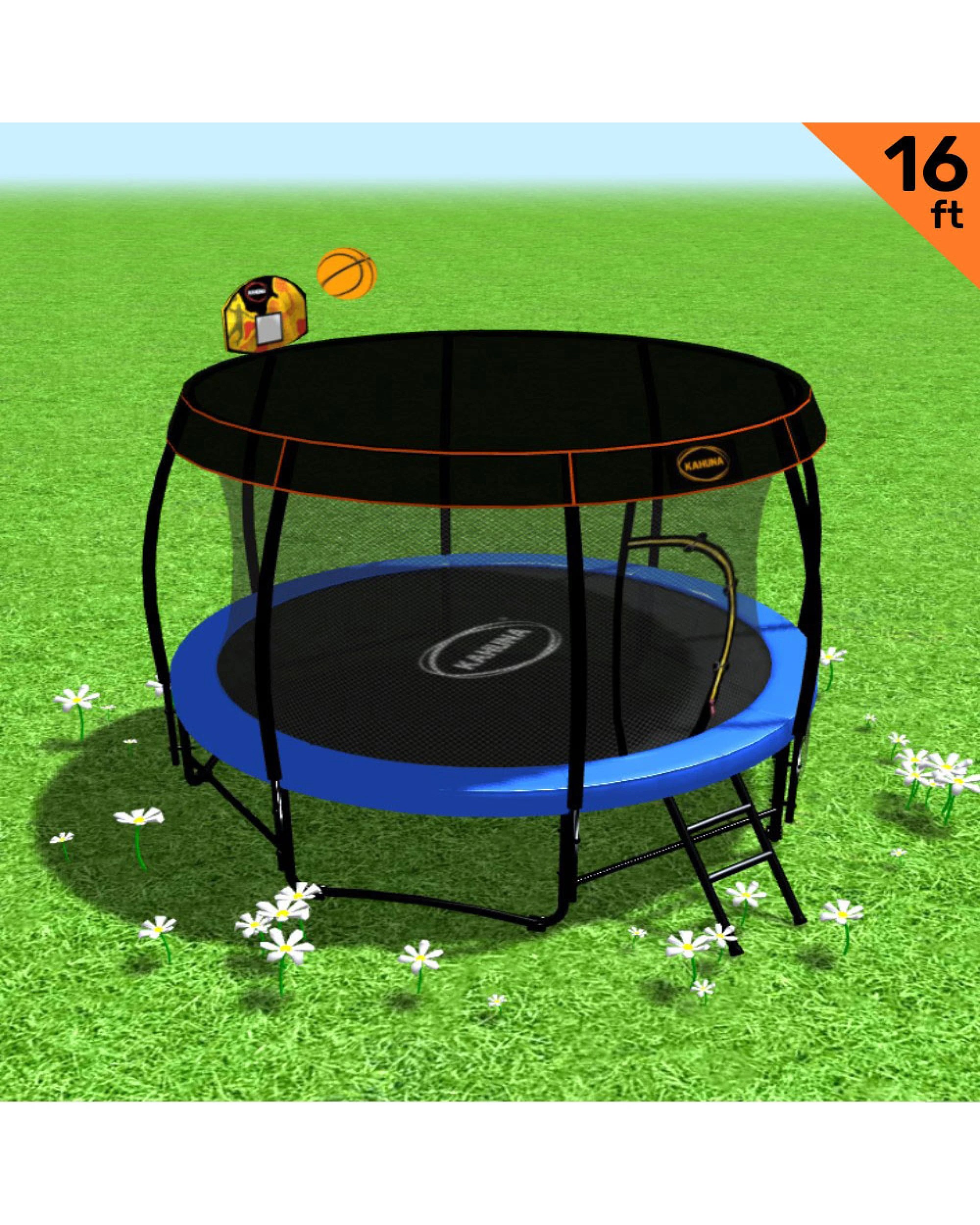 2 Kahuna 14ft Trampoline with LED Basketball Set and Roof in Blue, 2 of 6