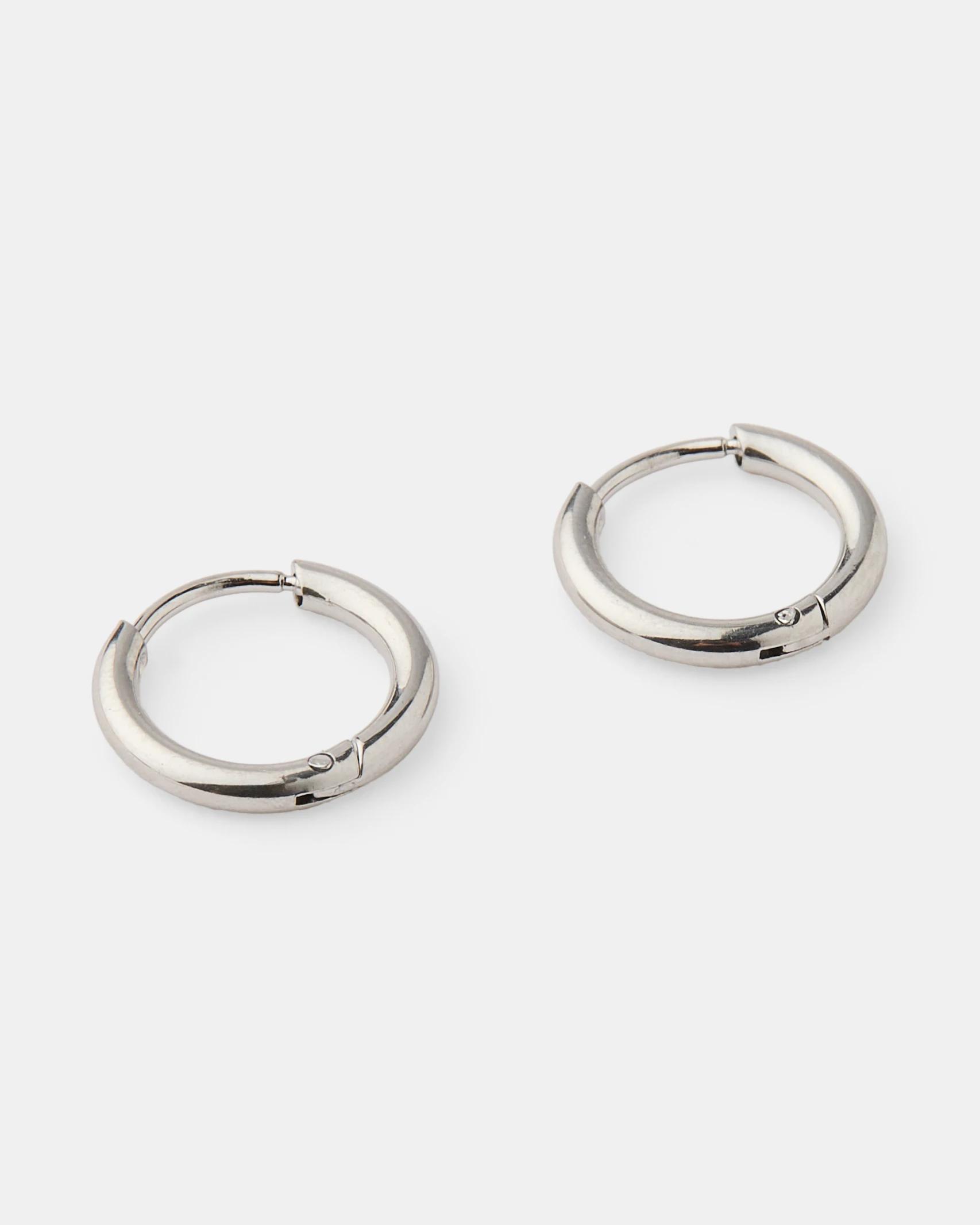 2 Waterproof Stainless Steel Hoop Earrings - Silver Tone Silver, 2 of 4