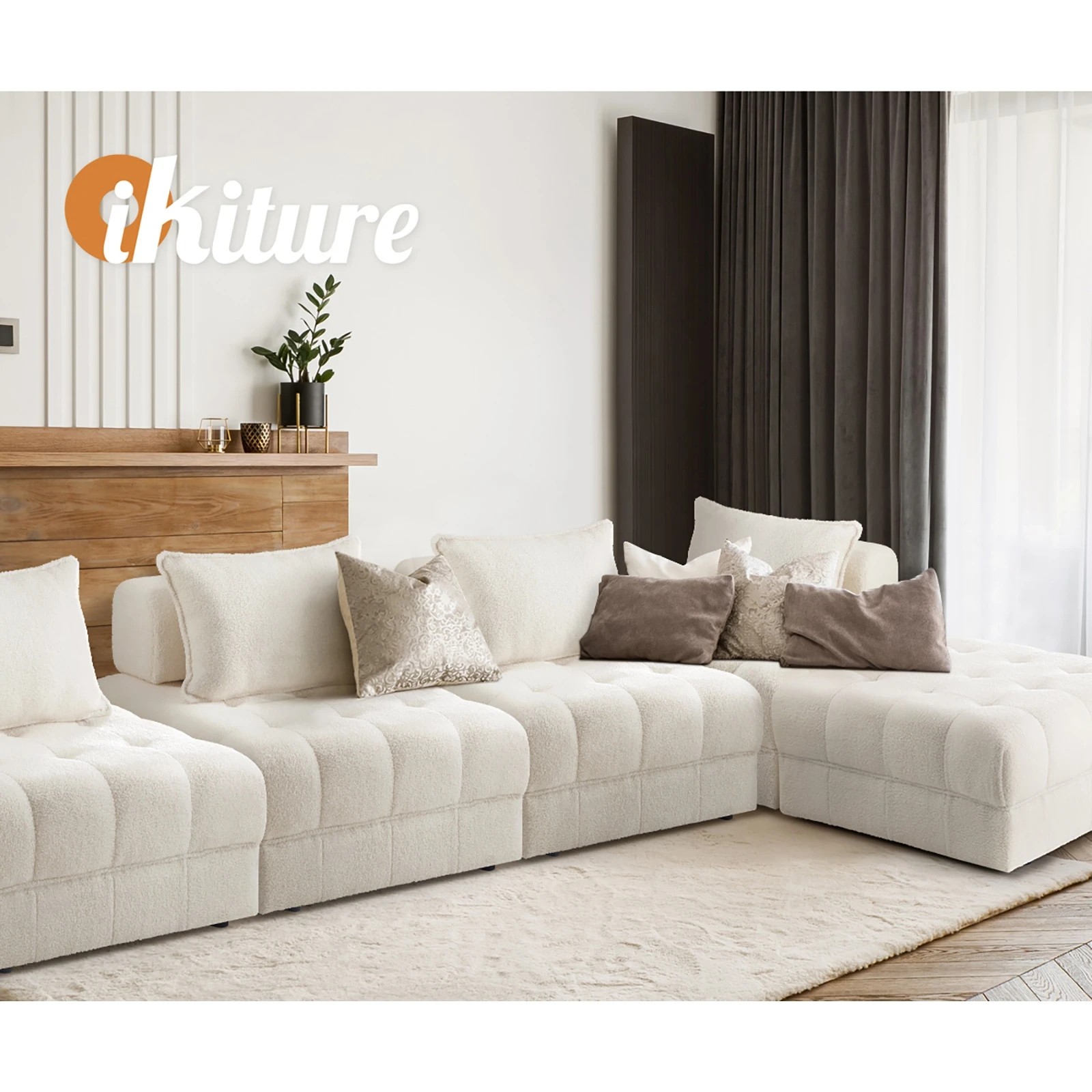 7 Oikiture 2 Seater Boucle Modular Sofa & Ottoman Set Armless Tofu Back
 - White, 7 of 10