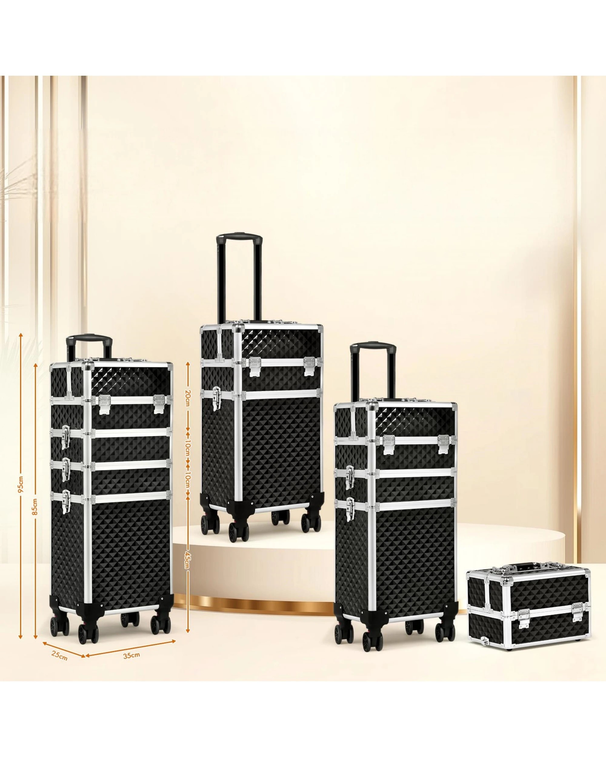 4 Advwin 4 in 1 Makeup Trolley Case Rolling Large Capacity - Black, 4 of 7