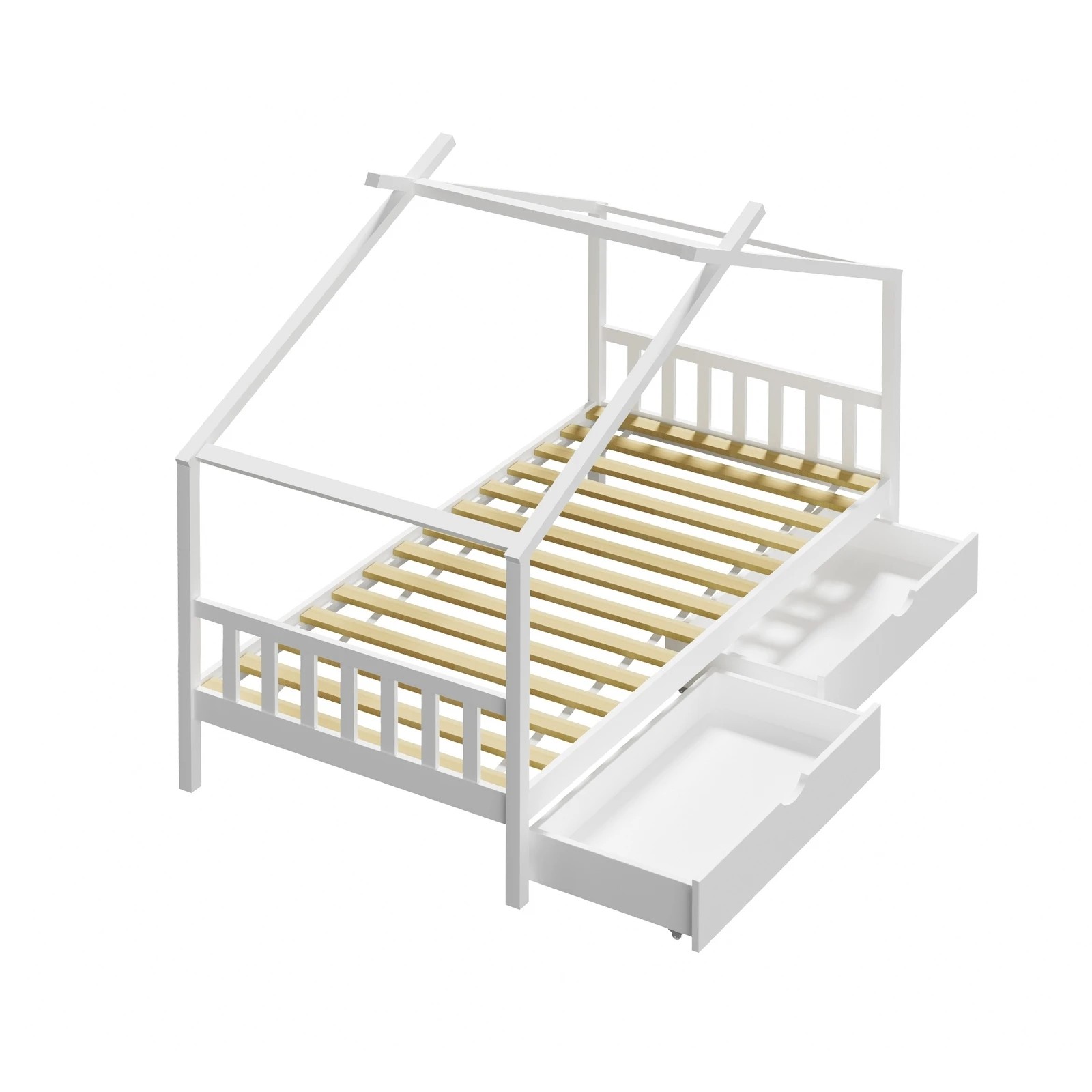 7 Oikiture Bed Frame Wooden Single Size Timber House Frame Storage Drawers
 - White, 7 of 10