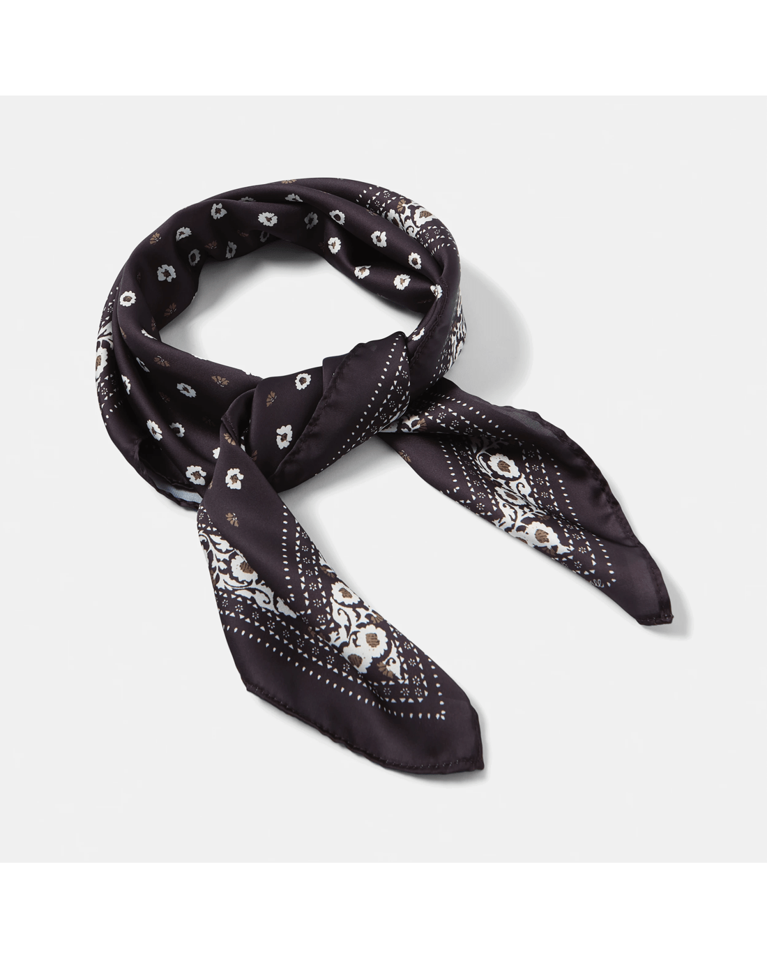 1 Ditsy Flower Print Hair Scarf - Brown, 1 of 10