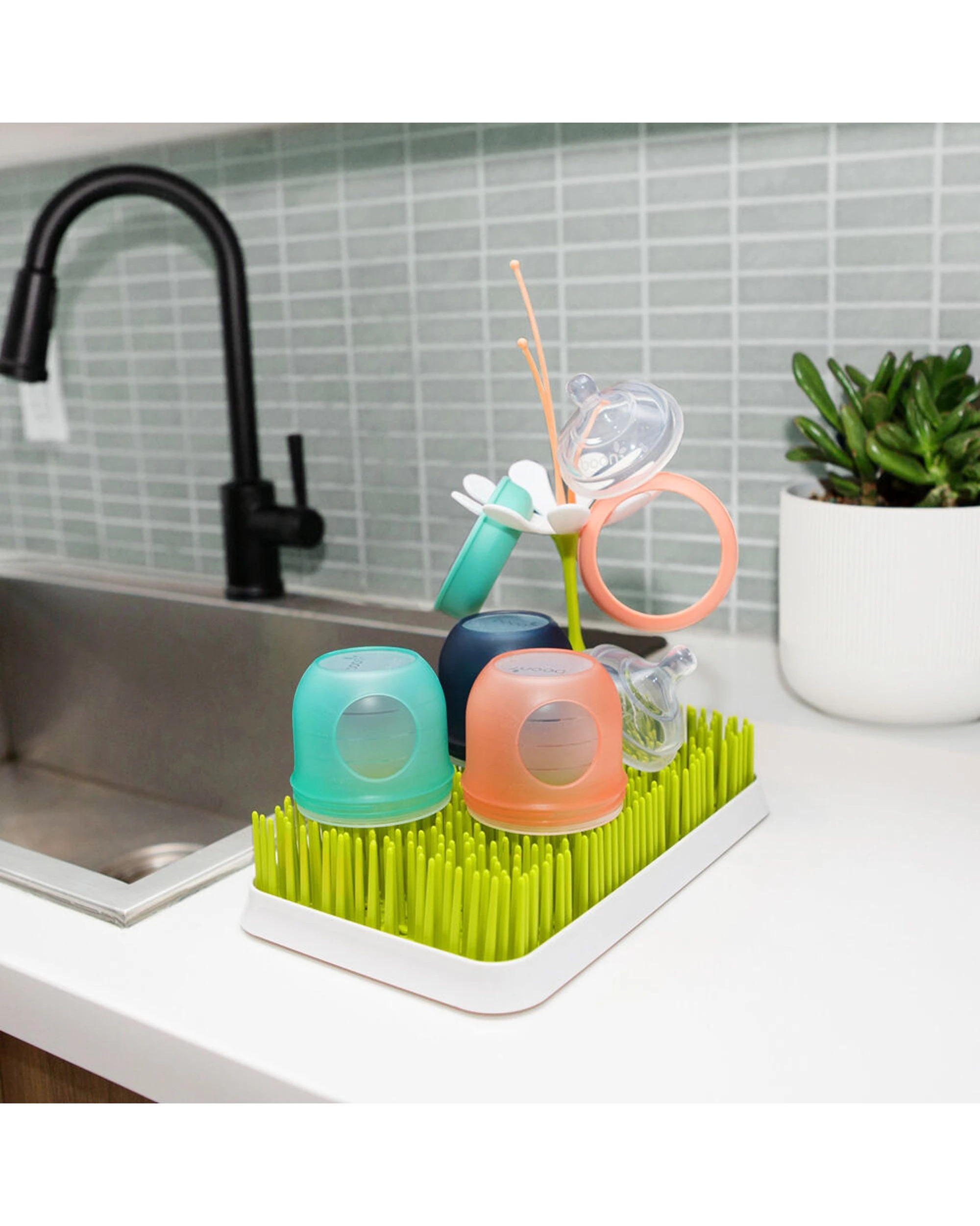 3 Boon Turf Counter Top Dish Bottle Drying Rack 2PK 17x27cm - Green, 3 of 6