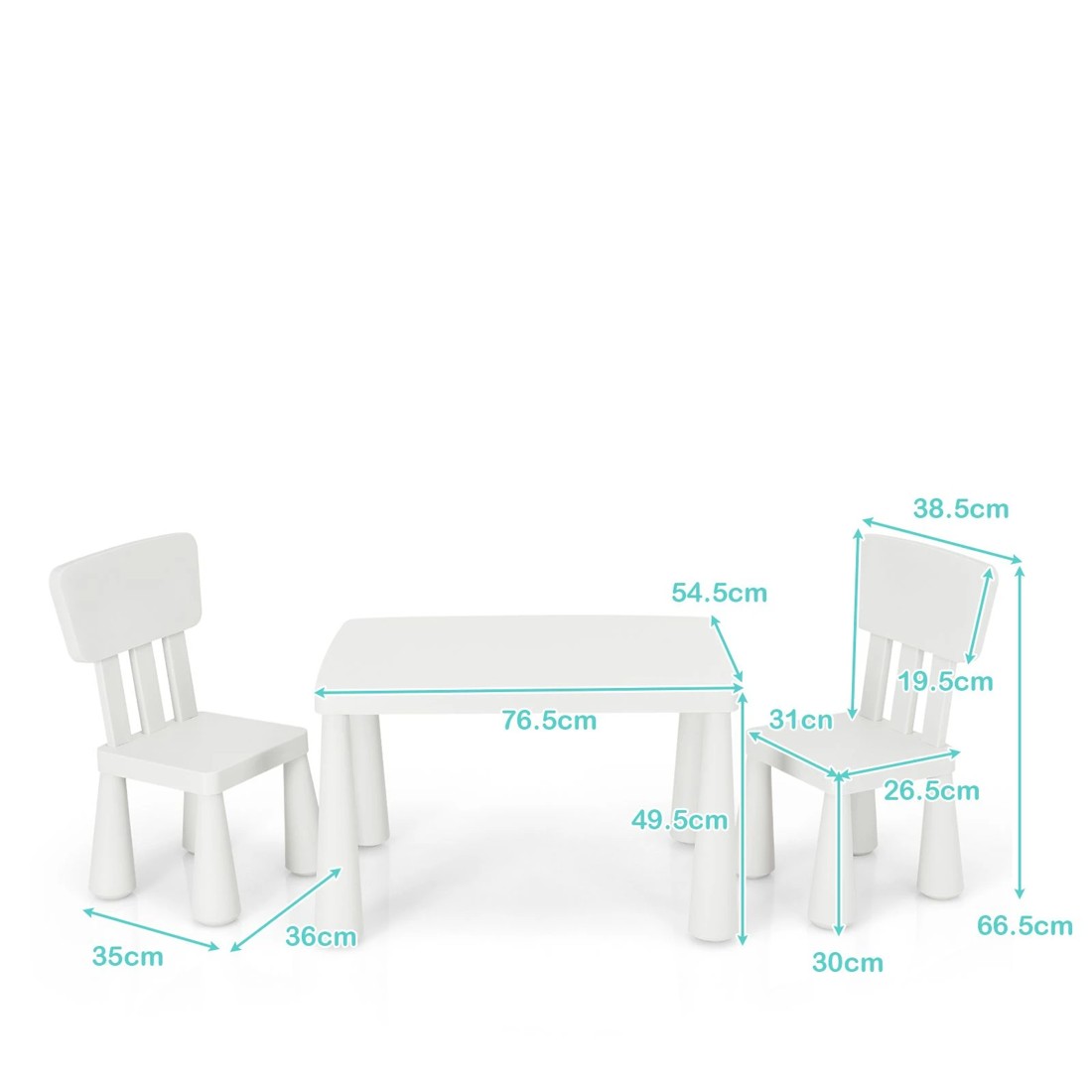3 Costway Kids Table & Chairs Set Study Drawing Desk - White, 3 of 5
