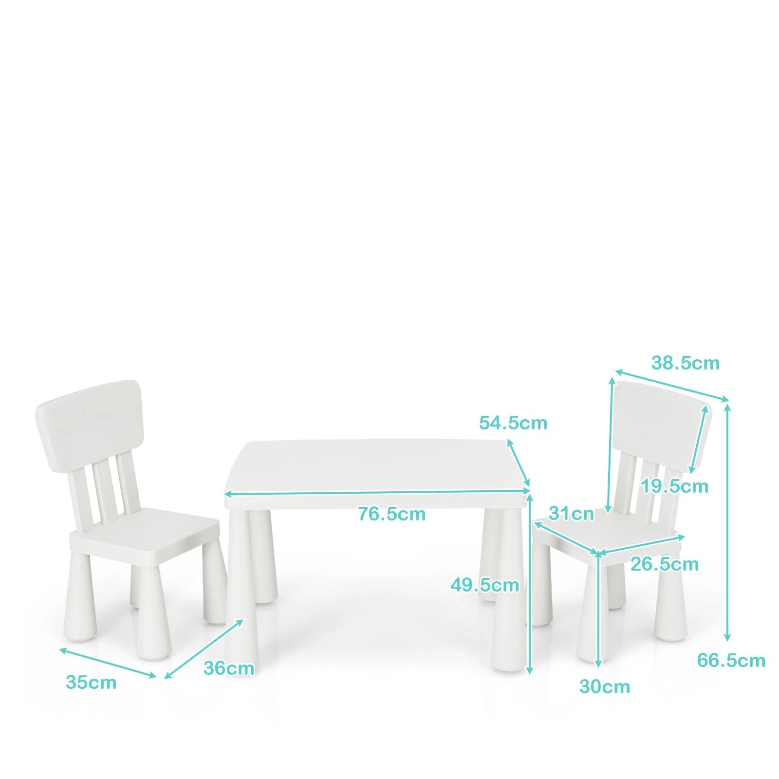 3 Costway Kids Table & Chairs Set Study Drawing Desk - White, 3 of 5