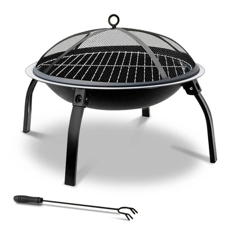 1 Fire Pit BBQ Smoker Portable Outdoor Camping Pits Patio Fireplace 22" - Black, 1 of 5