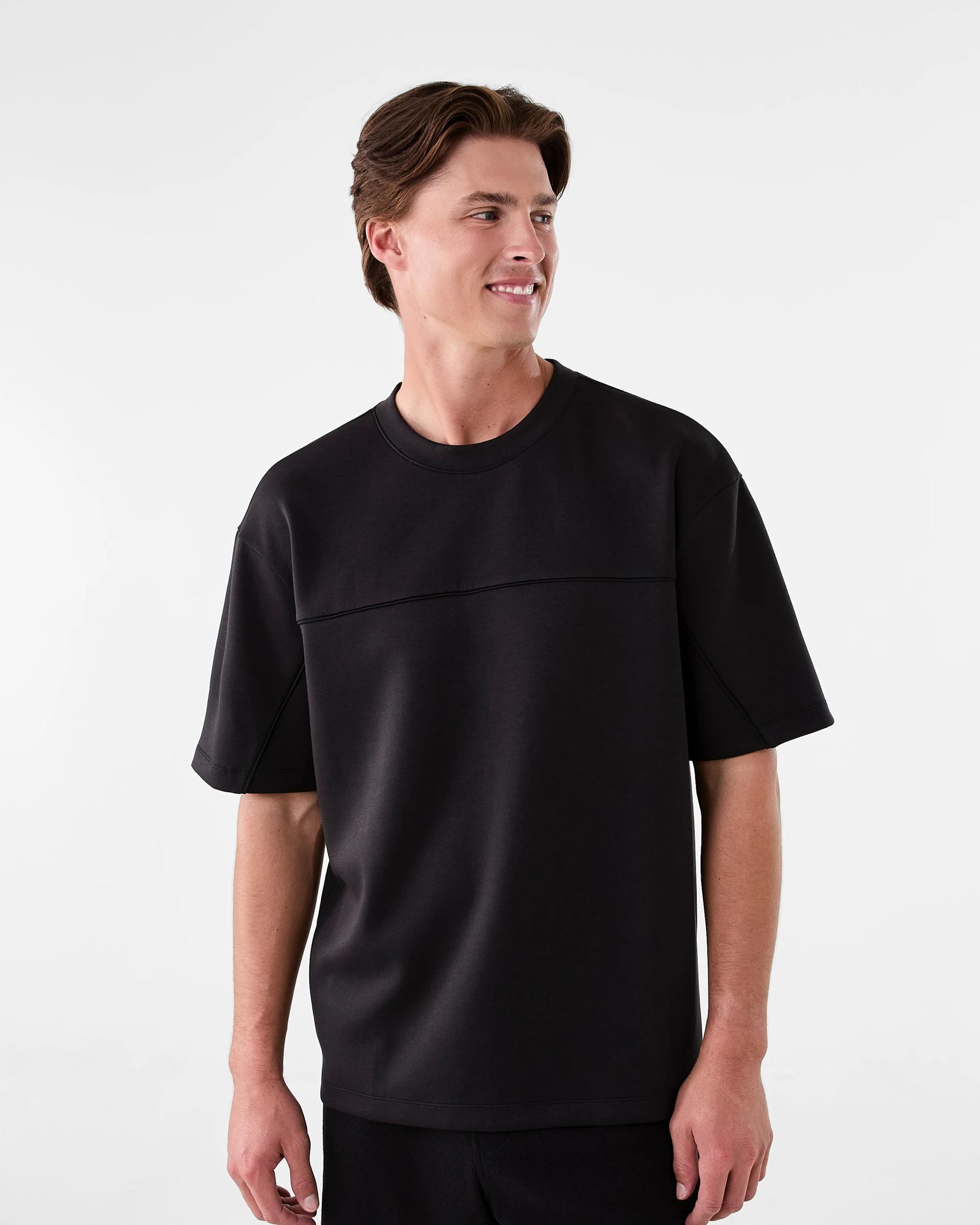 1 Active Mens Oversized Piping Scuba T-shirt Black, 1 of 6