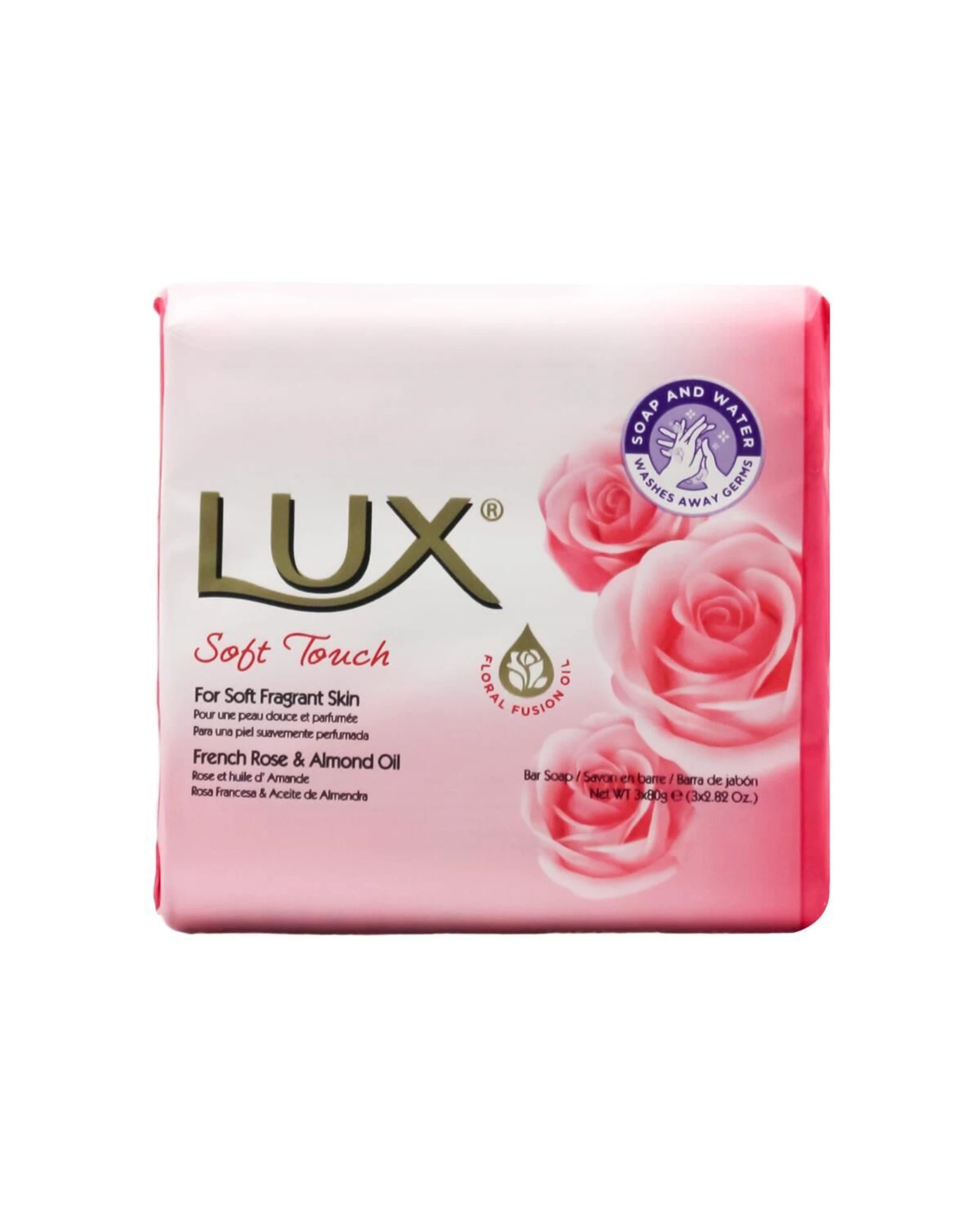 1 Lux 3pc Scented Soap Bar Soft Touch Moisturising Nourishing Care 80g - Pink, 1 of 3