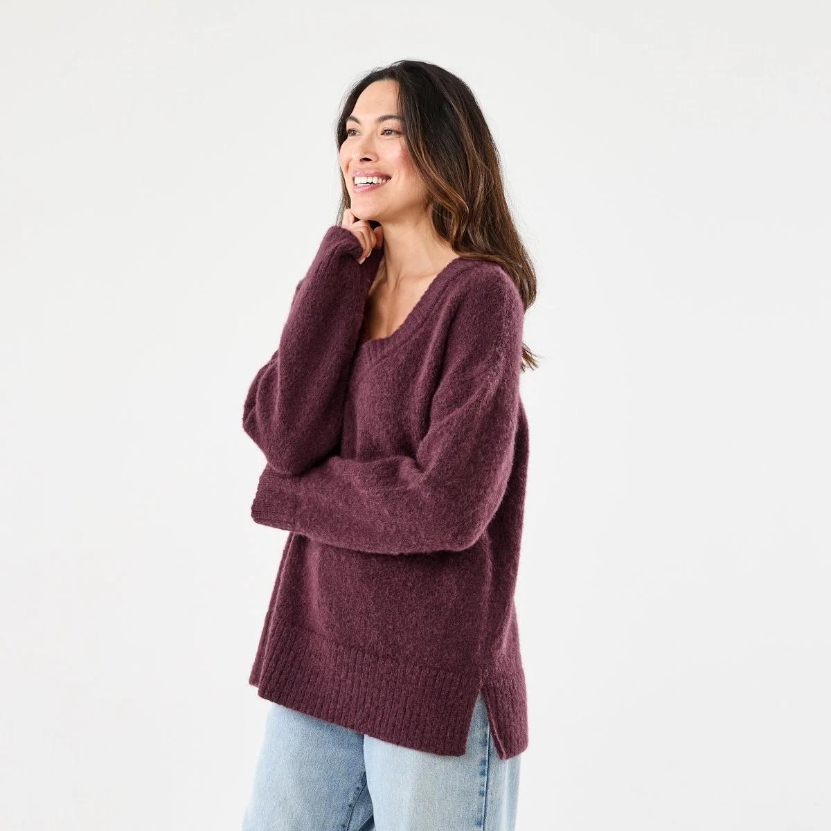 2 Fluffy V-Neck Jumper Mulberry, 2 of 6