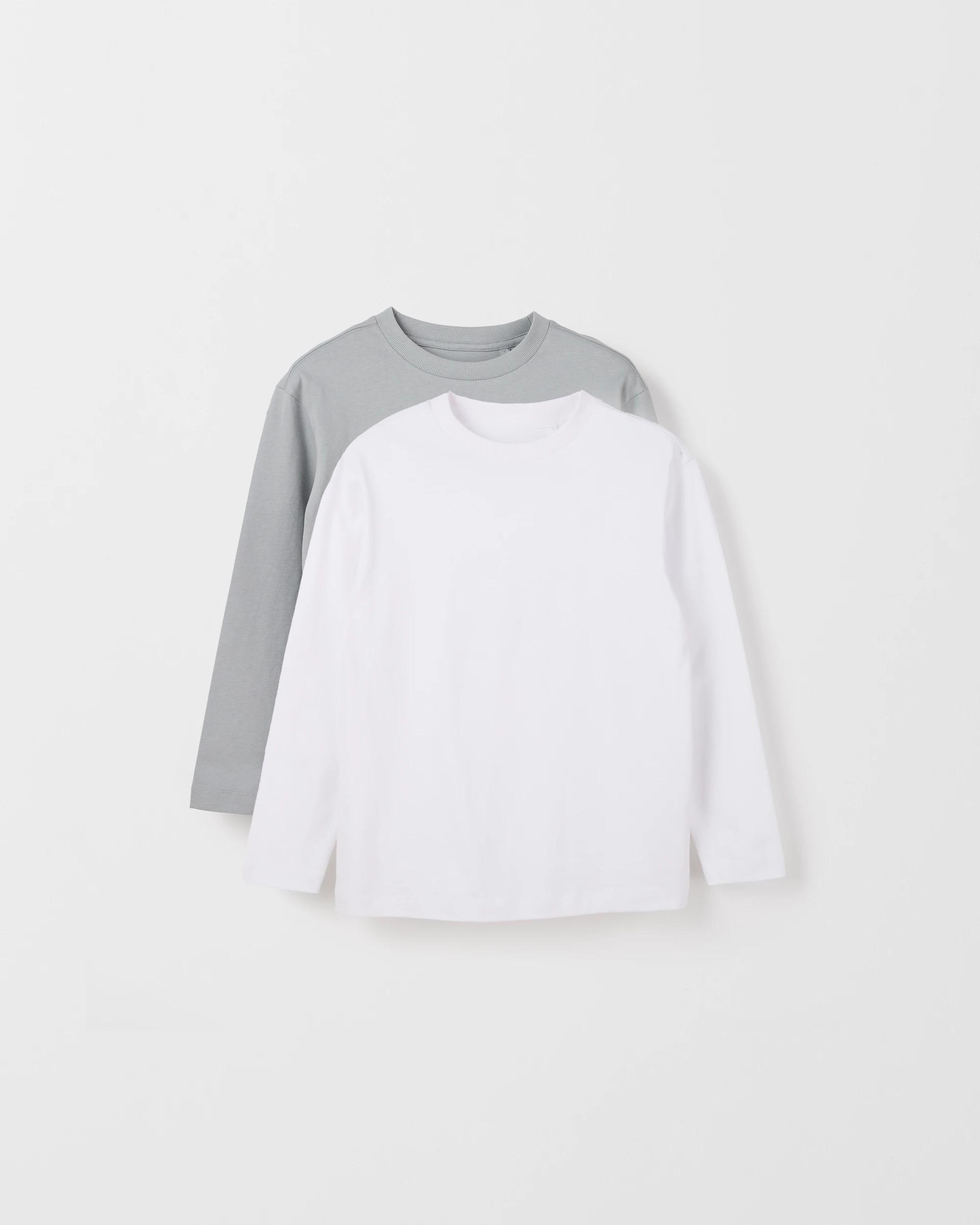 1 Target Kids Australian Cotton 2 Pack Long Sleeve T-Shirt WHITE/DUSTY TEAL, 1 of 4