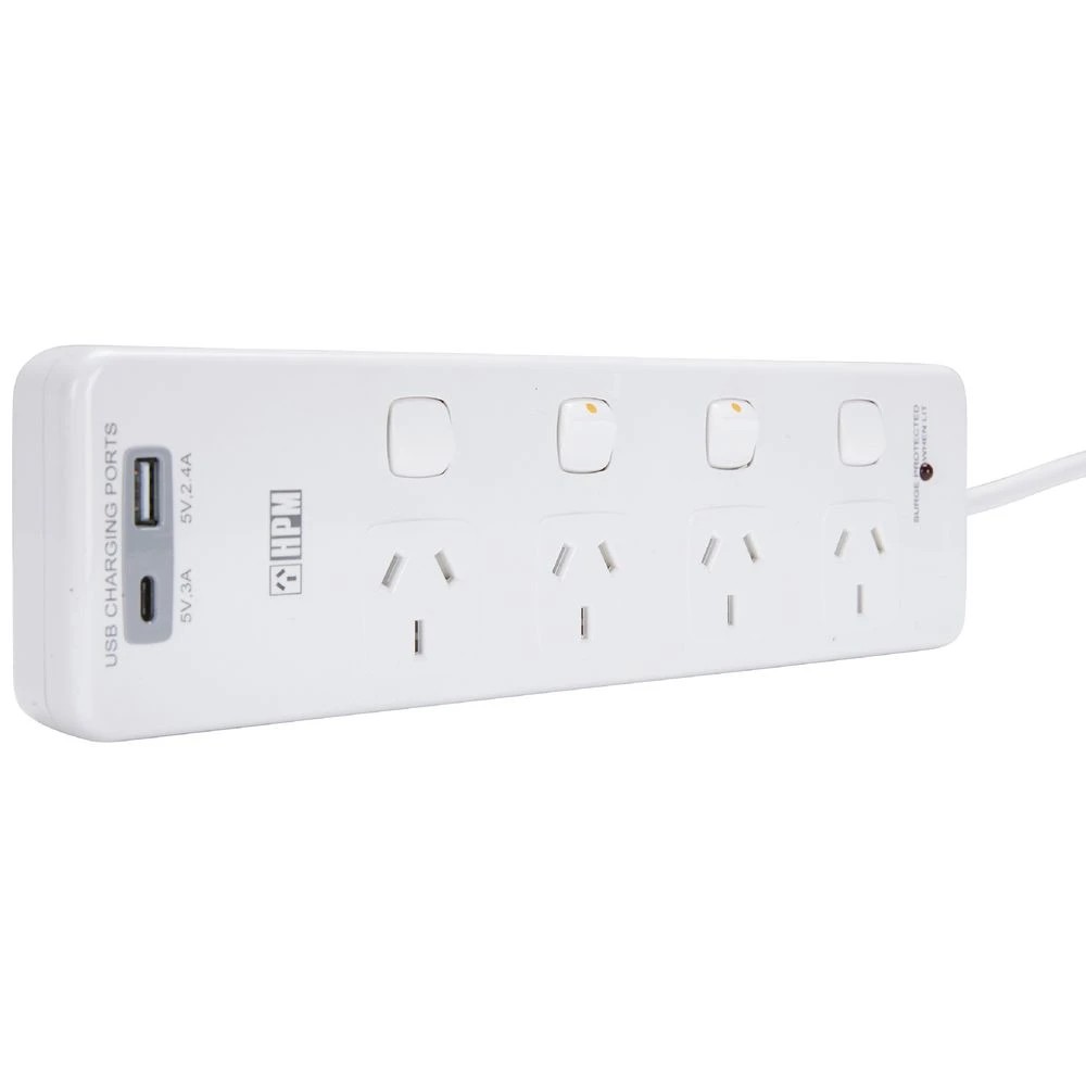 2 HPM 4 Outlet Surge Powerboard with A and C USB Ports, 2 of 2