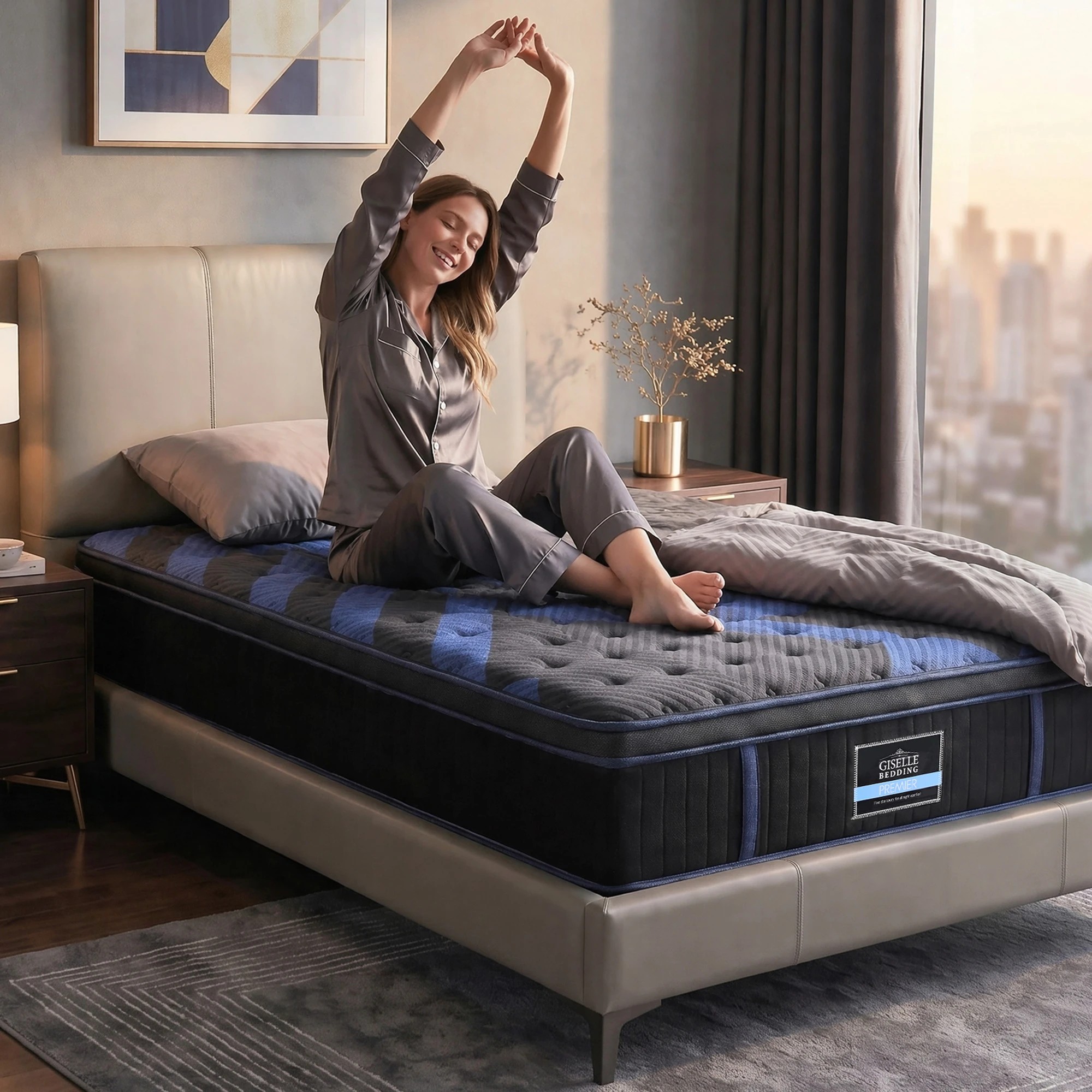8 Giselle 34cm Hybrid Mattress with Cooling Gel Memory Foam and Edge Support - Single Bed - Blue, 8 of 9