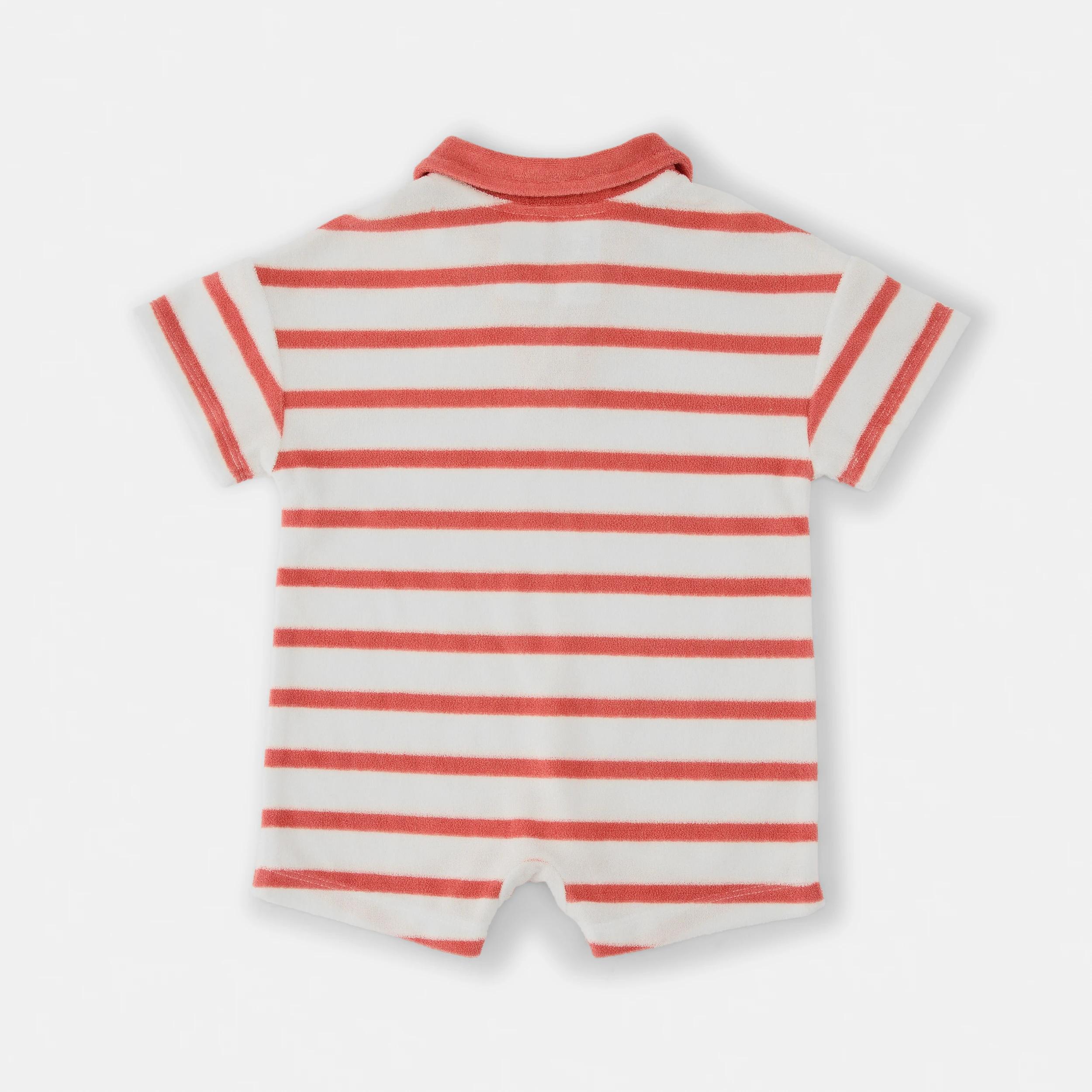 2 Short Sleeve Terry Towel Romper Fr Stripe, 2 of 5