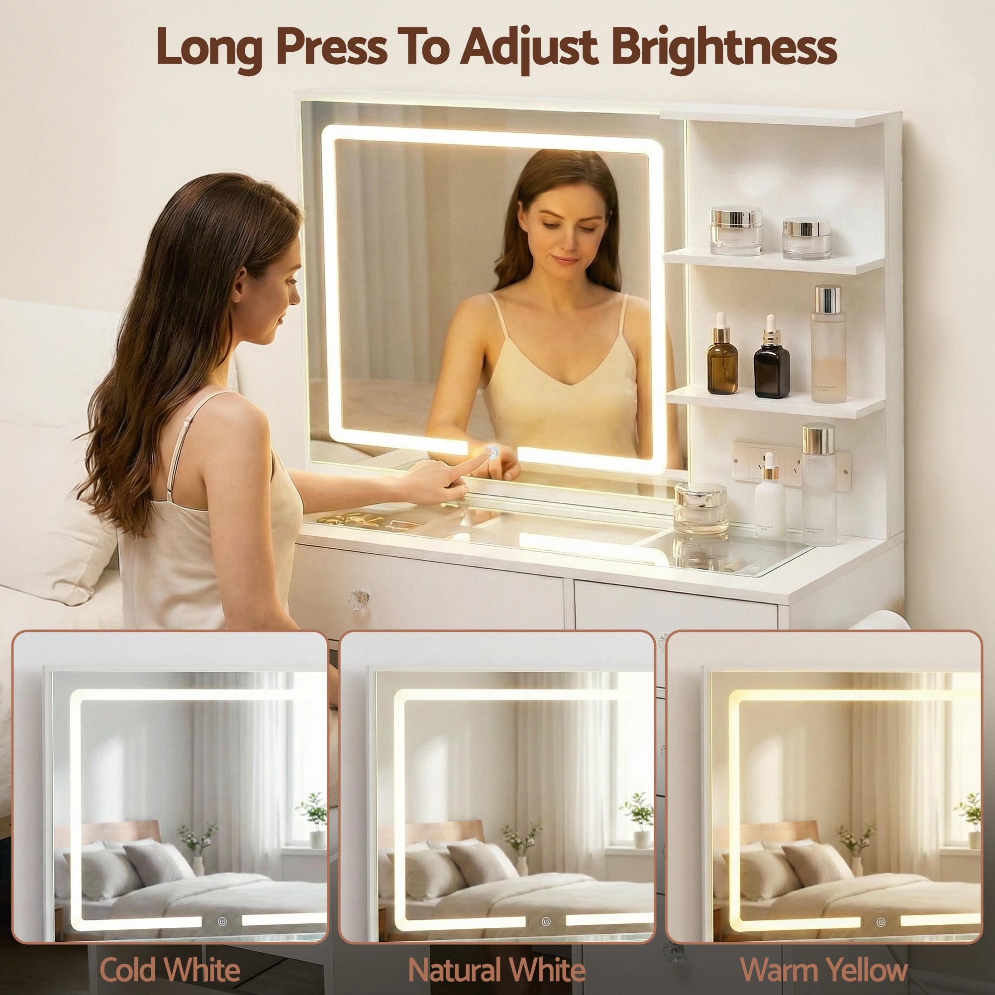 5 Artiss Dressing Table LED Vanity Desk Set Stool - White, 5 of 9