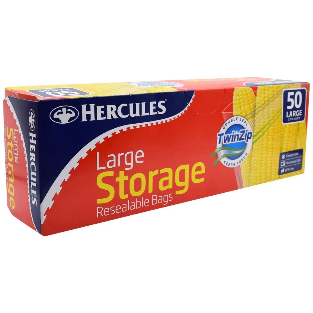 1 Hercules Twin Zip Storage Bags Large 50 Pack, 1 of 2