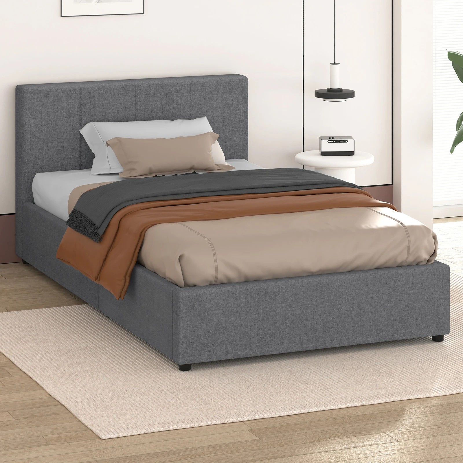 7 Alfordson Bed Frame Single Size Gas Lift Storage Base Fabric Tricia - Grey, 7 of 10