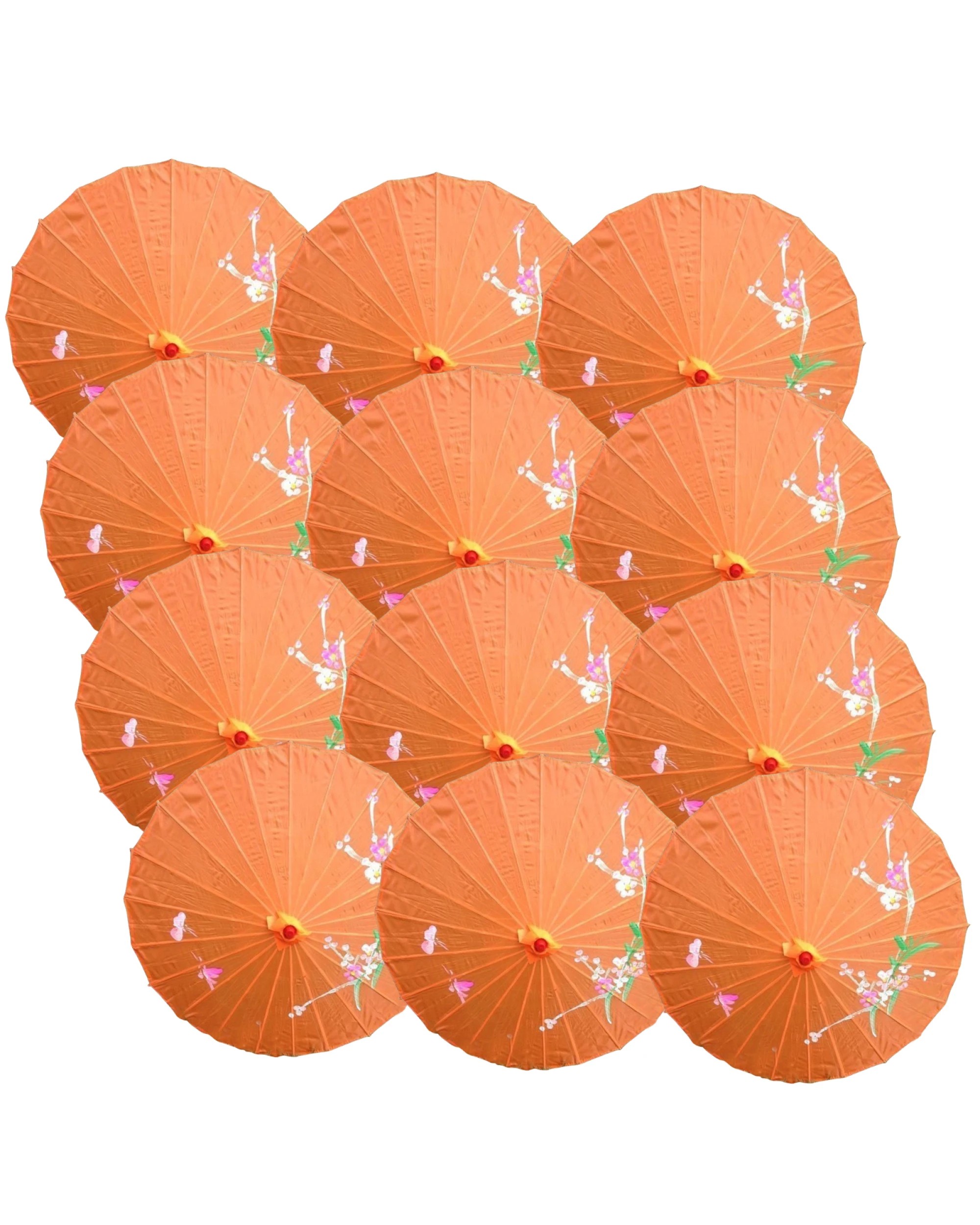 1 BR Costumes Bamboo Parasol Umbrella Japanese Flower Pattern 12 Pack - Orange, 1 of 3