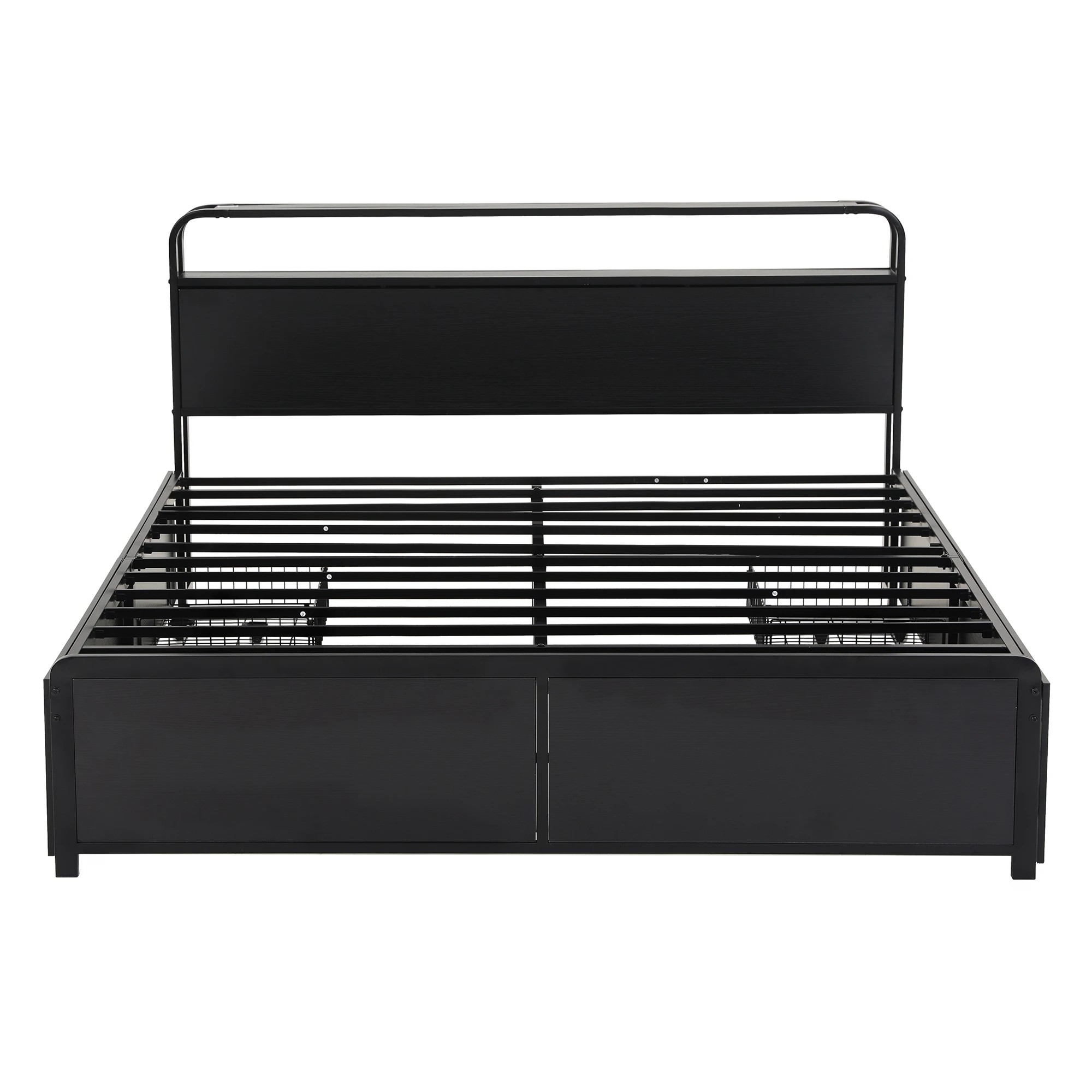 3 Artiss Metal Bed Frame 4 Drawers Hidden Storage Headboard HEDY  - King Bed - Black, 3 of 8