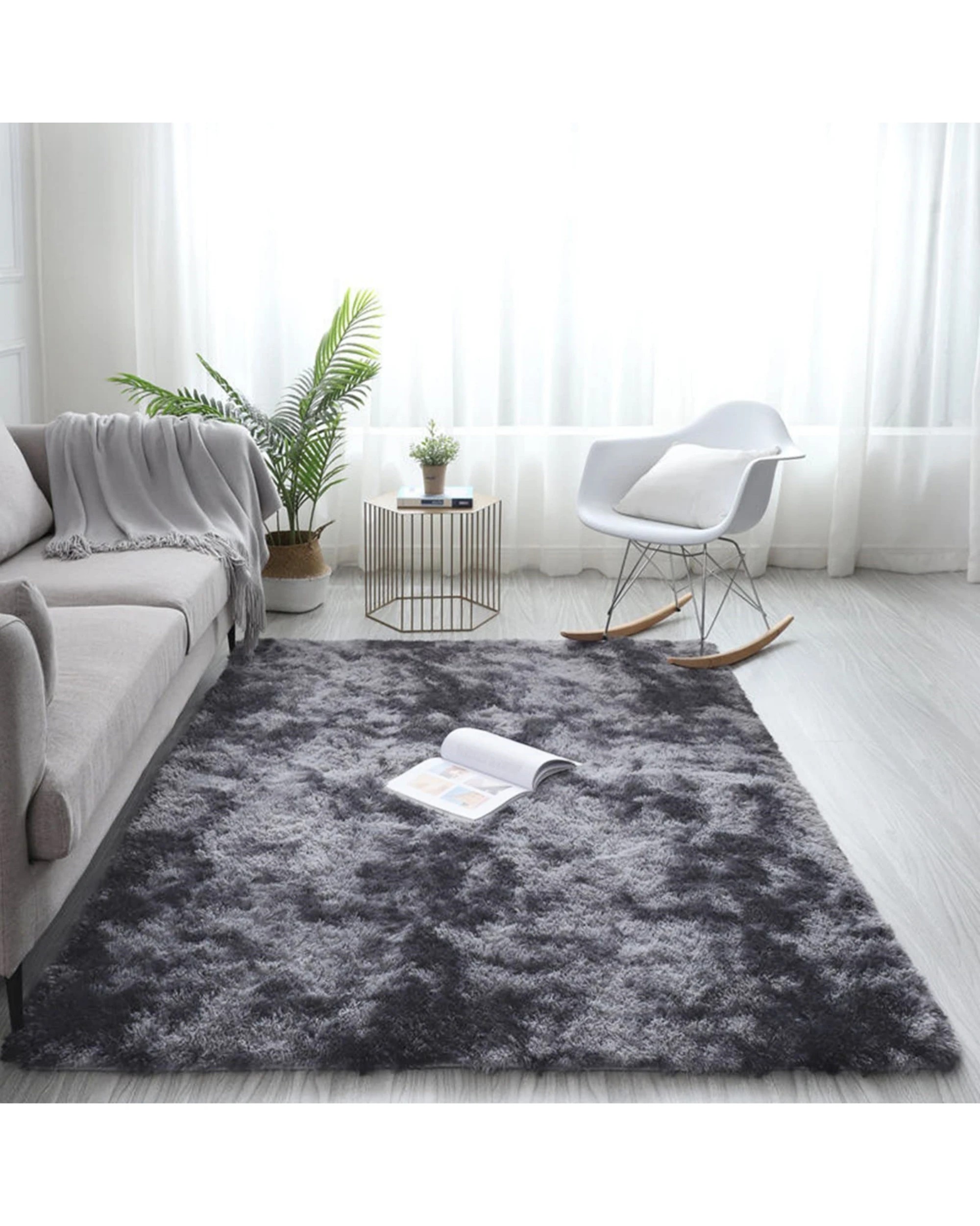 3 Advwin Non-slip Shaggy Rugs Floor Rug Living Room Bedroom Mat Large Carpet Dark Grey 160*230cm, 3 of 7
