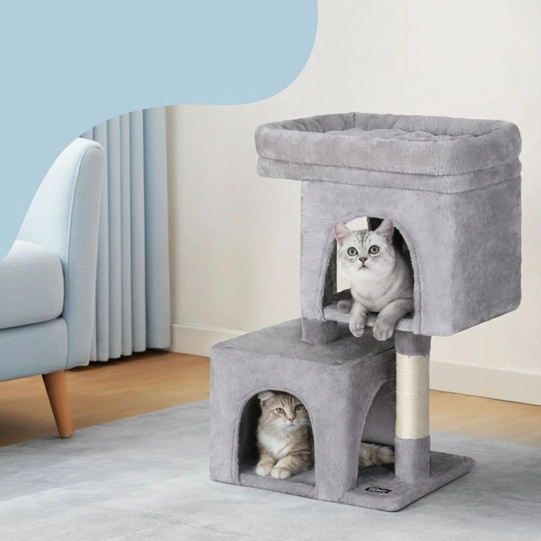 4 i.Pet Cat Tree 67cm Tower Scratching Post Trees Scratcher Condo House Light - Grey, 4 of 6