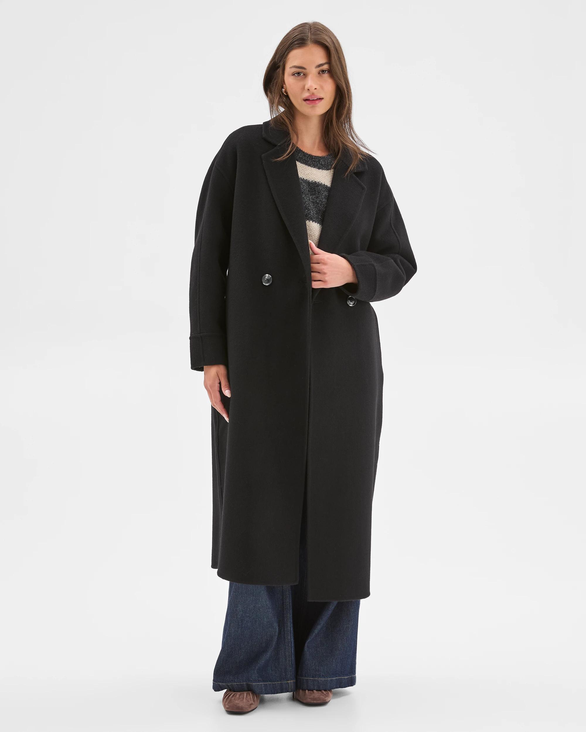 1 Target Petites Petites Wool Cocoon Coat BLACK, 1 of 8
