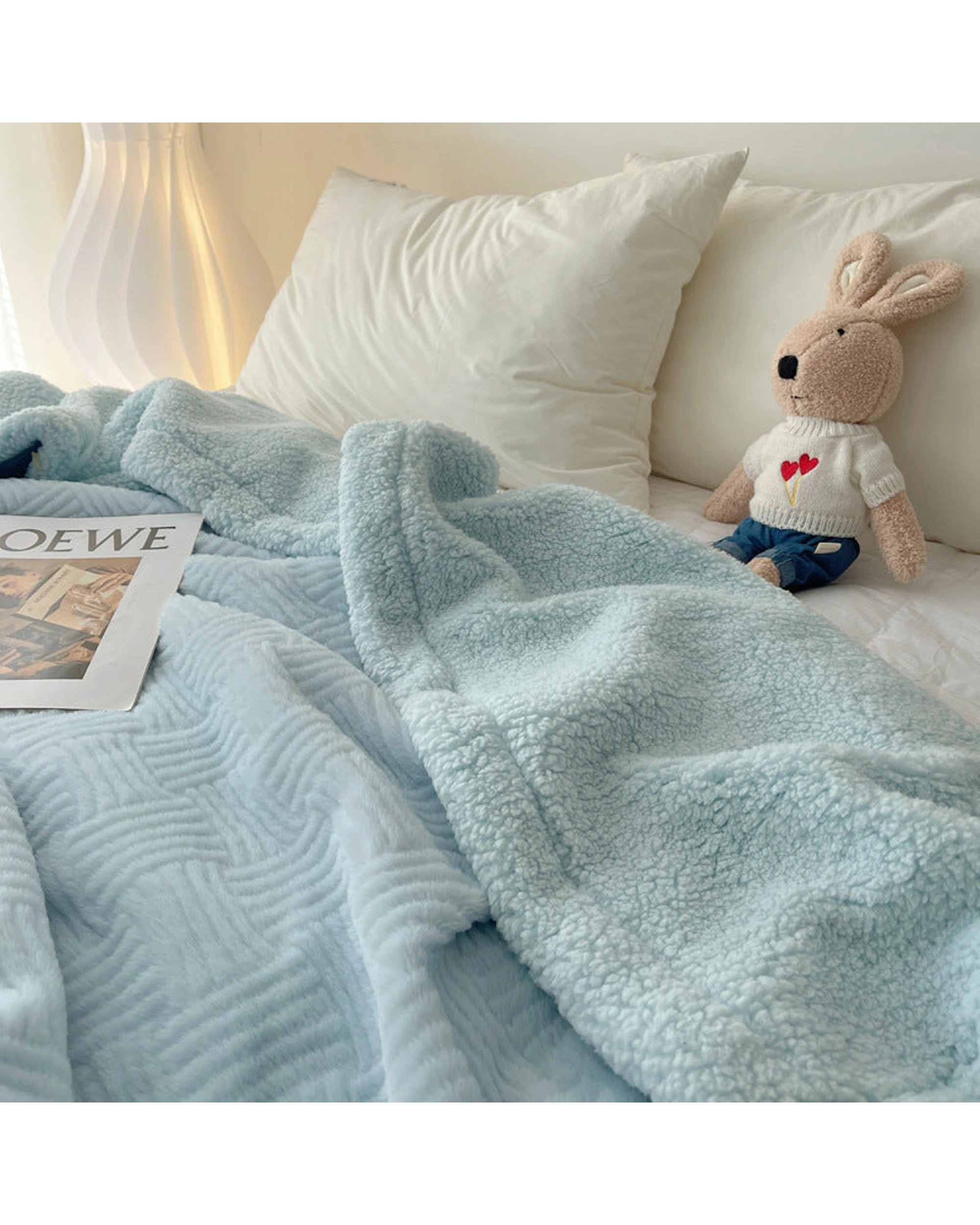 7 Cotton More Large Faux Rabbit Plush Blanket Throw 200x230cm Sky - Blue, 7 of 7