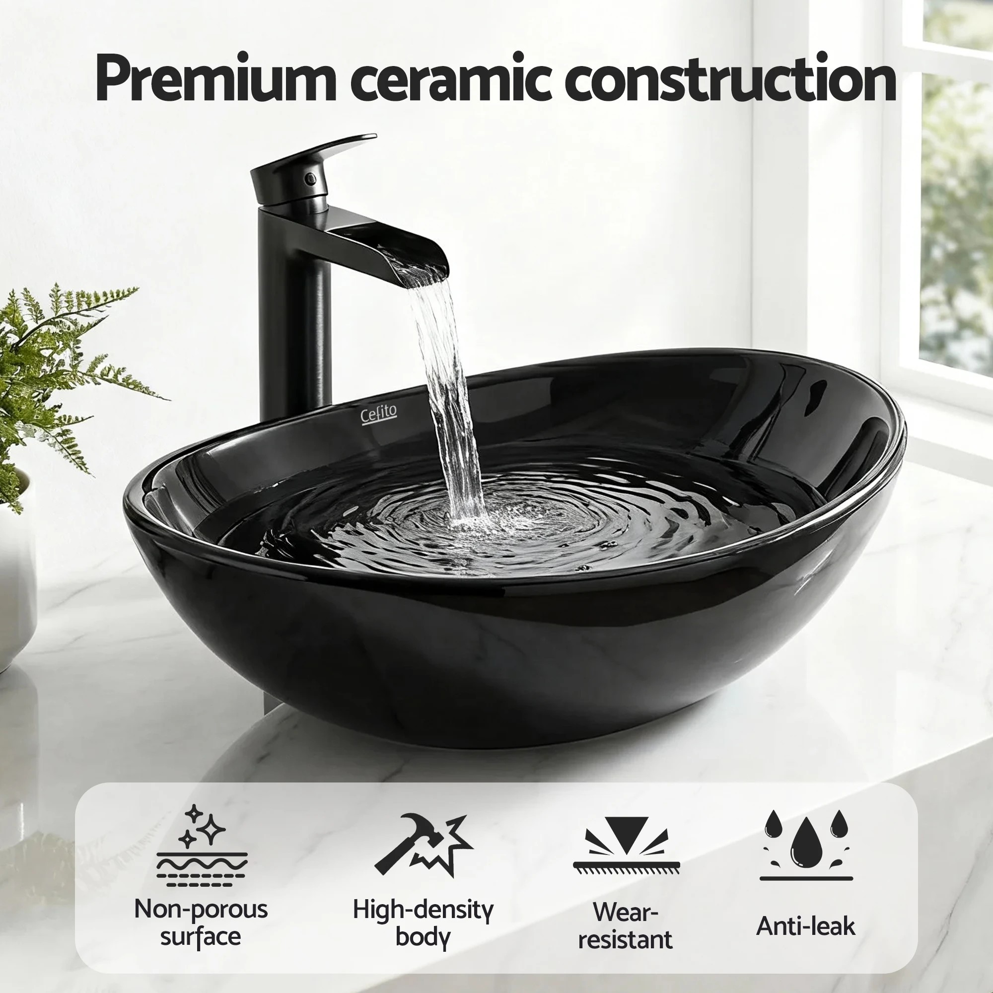 2 Cefito Bathroom Basin Ceramic Vanity Sink Hand Wash Bowl - Black, 2 of 7