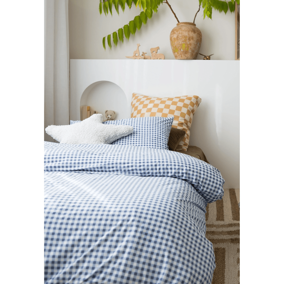 2 The Midnight Gang Dusty Blue Gingham Bed Wetting Mat - King Single with wings - Pattern, 2 of 4