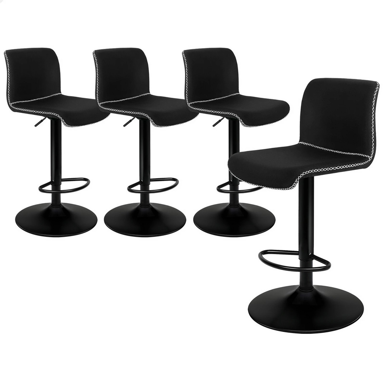 1 Alfordson 4x Bar Stools Remy Kitchen Gas Lift Swivel Vintage Chair Fabric - Black, 1 of 10