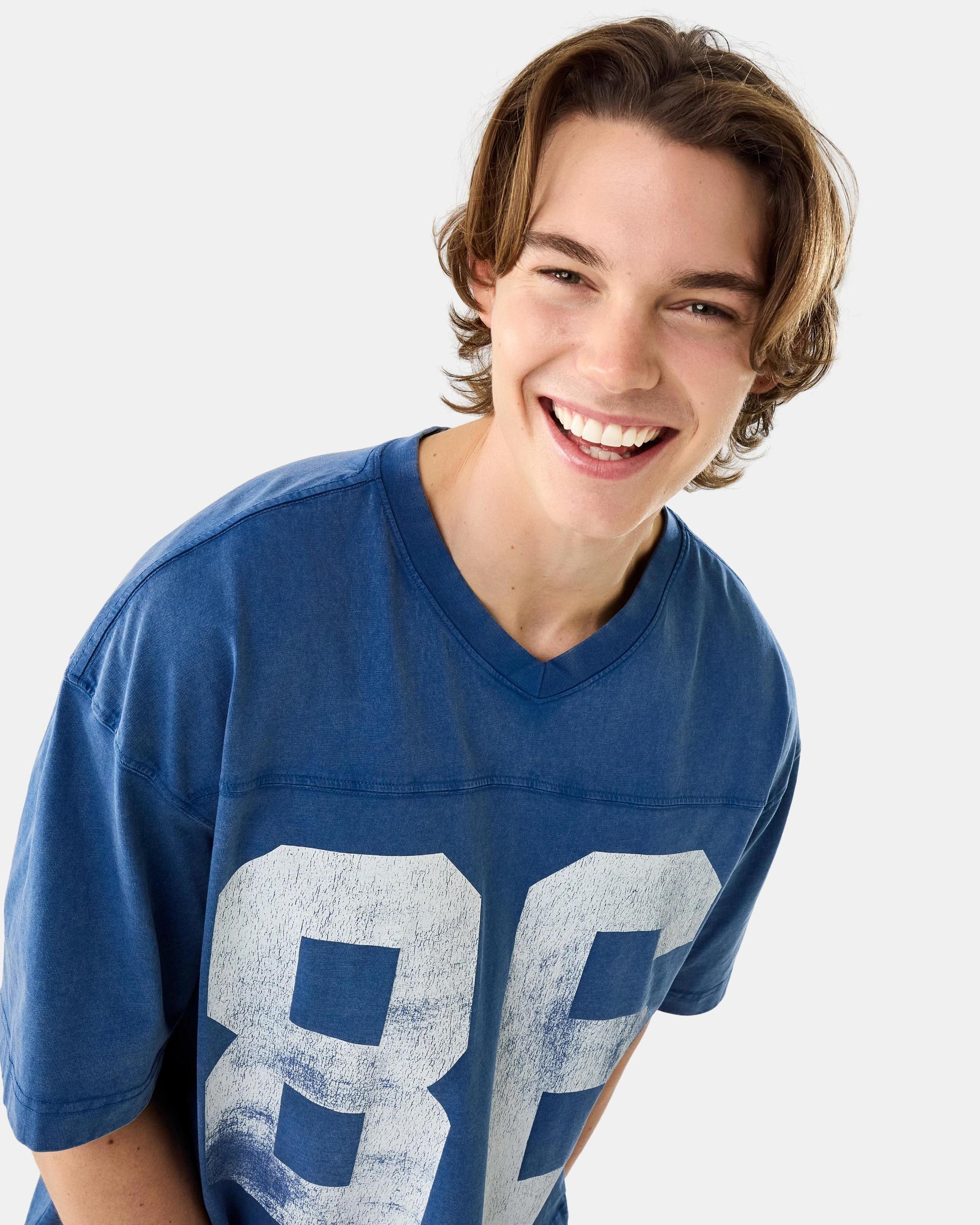 5 Boxy V-Neck Washed Print T-shirt Blu 86, 5 of 7