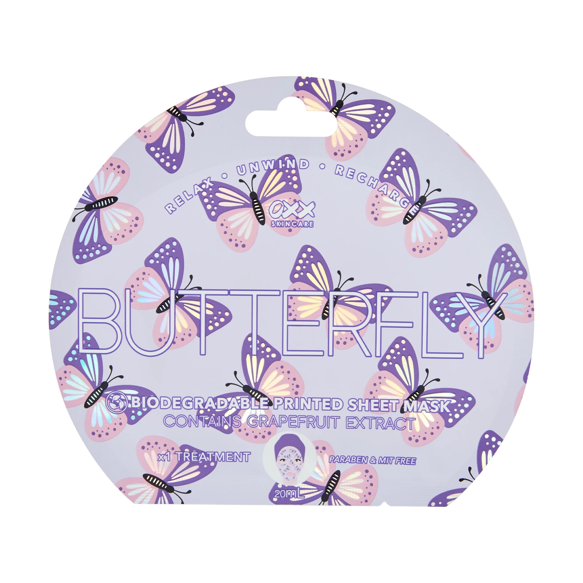 1 OXX Skincare Butterfly Printed Sheet Mask 20ml - Grapefruit Extract, 1 of 2