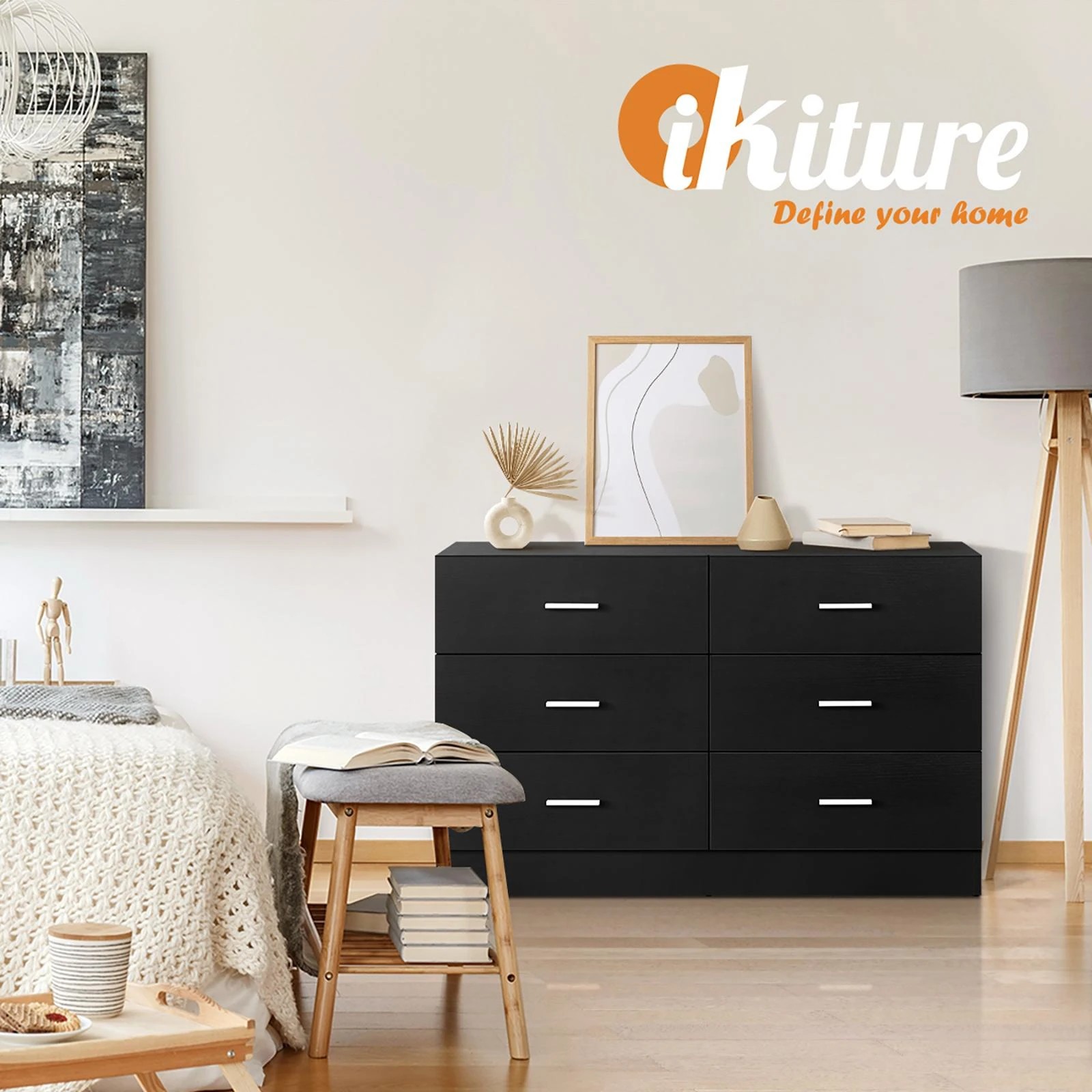 4 Oikiture 6 Chest of Drawers Dresser Table Lowboy Storage Cabinet - Black, 4 of 8